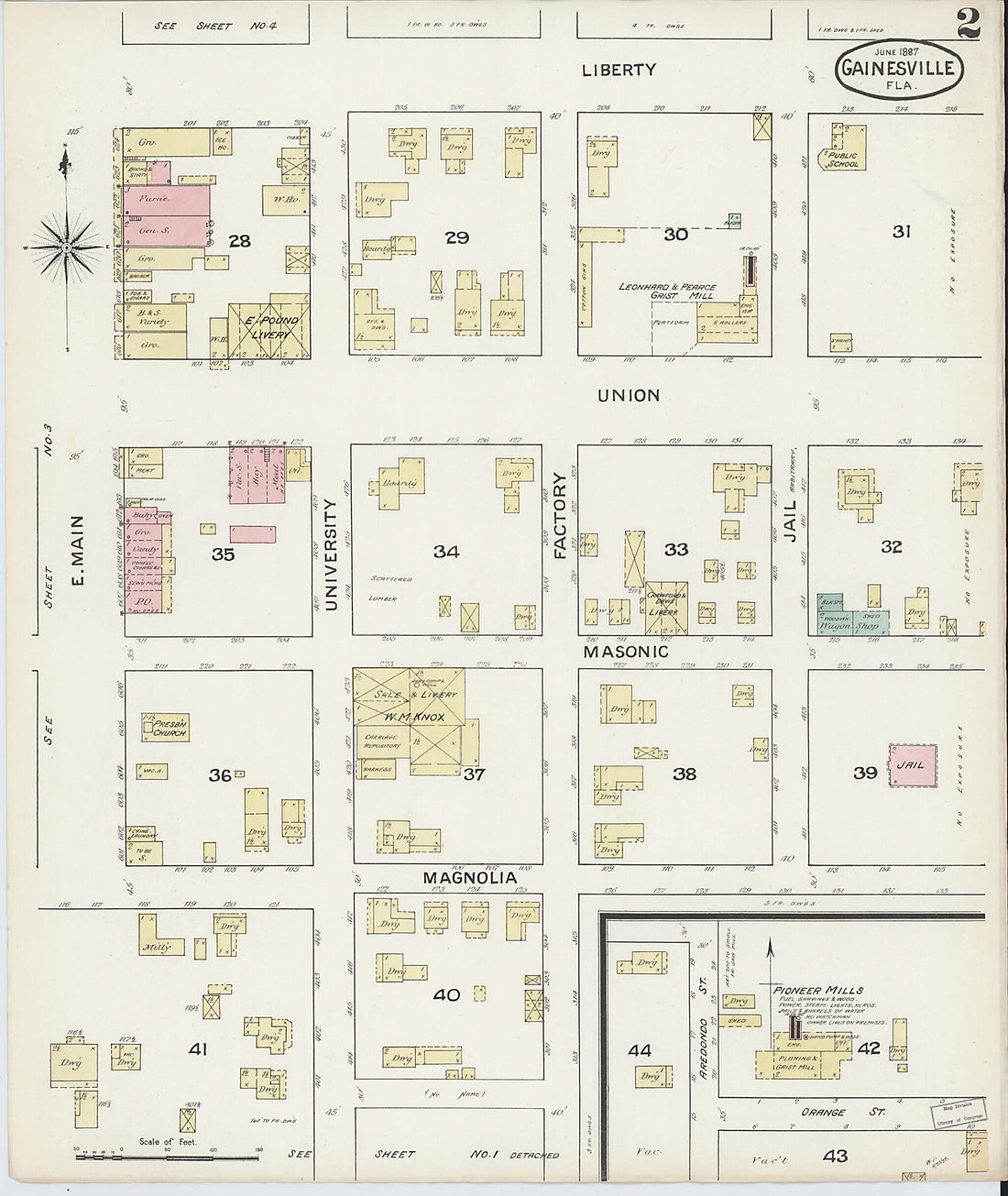 This old map of Gainesville, Alachua County, Florida was created by Sanborn Map Company in 1887