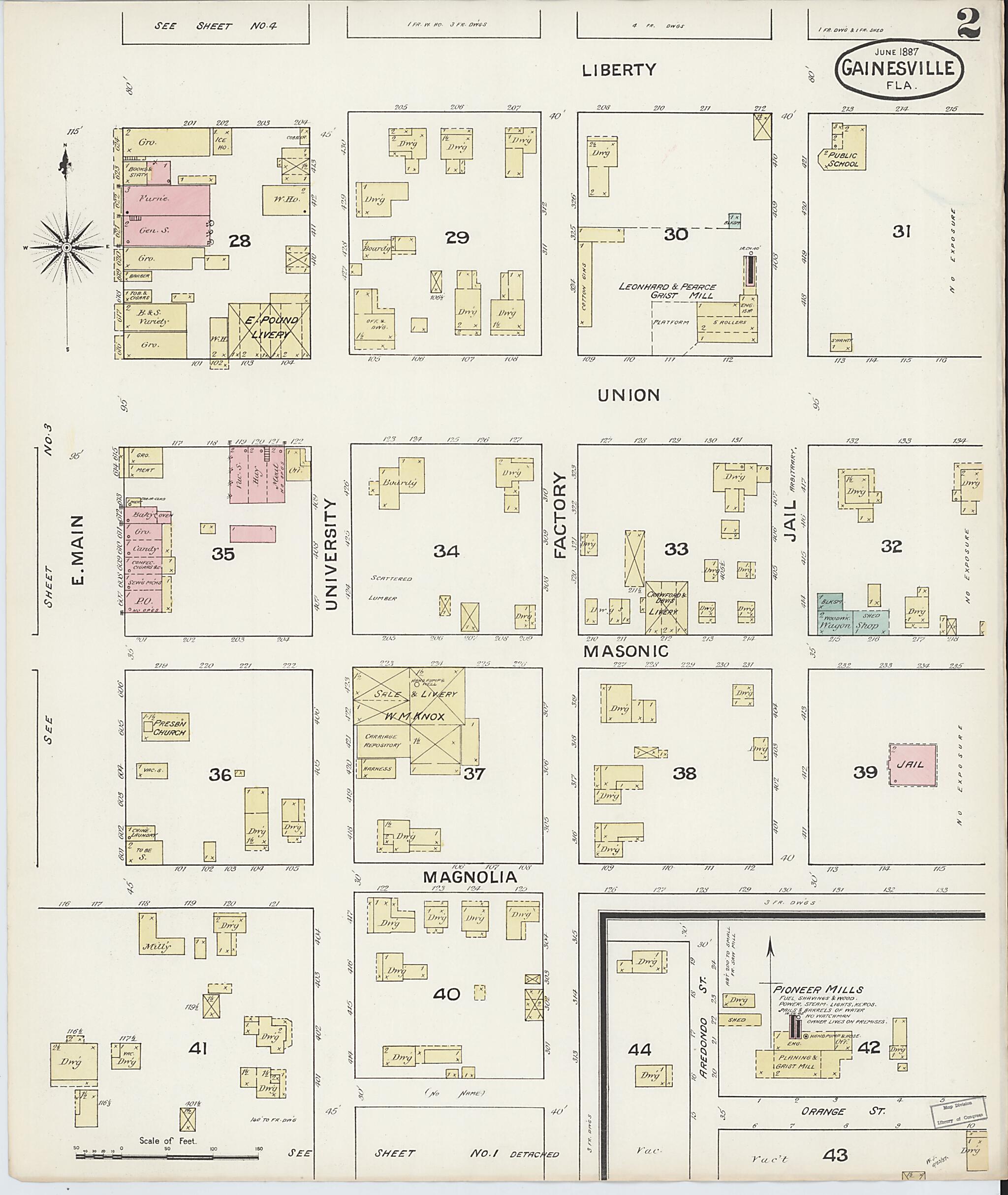 This old map of Gainesville, Alachua County, Florida was created by Sanborn Map Company in 1887