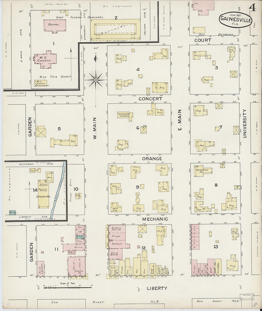 This old map of Gainesville, Alachua County, Florida was created by Sanborn Map Company in 1887