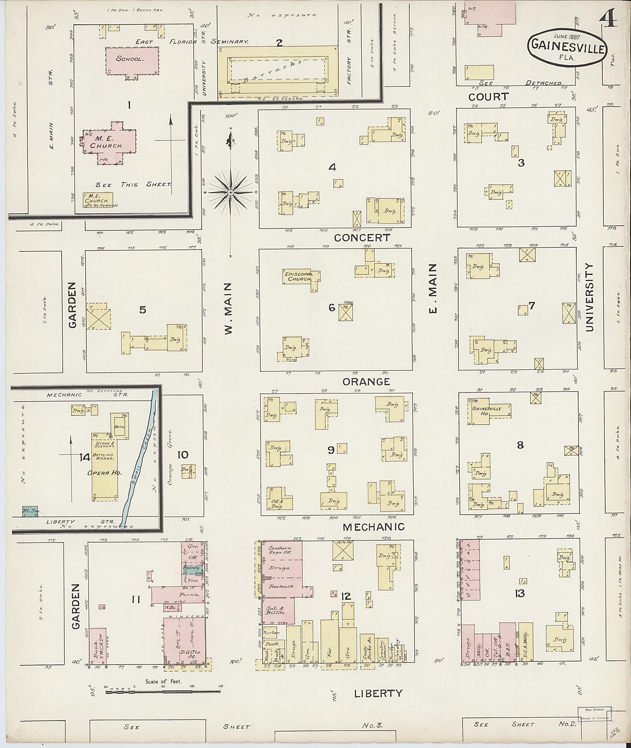 This old map of Gainesville, Alachua County, Florida was created by Sanborn Map Company in 1887
