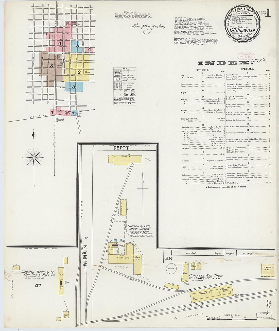 This old map of Gainesville, Alachua County, Florida was created by Sanborn Map Company in 1892