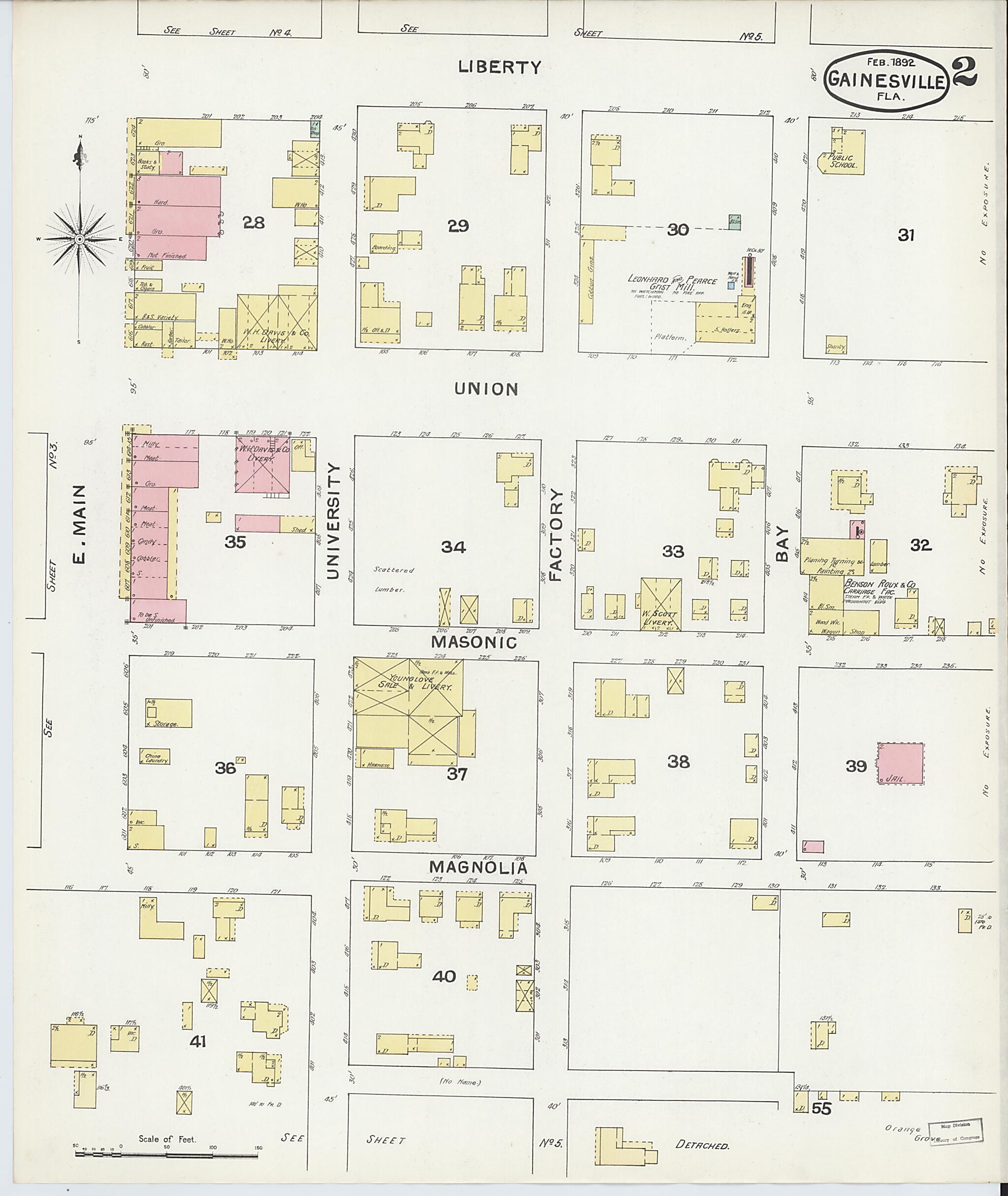This old map of Gainesville, Alachua County, Florida was created by Sanborn Map Company in 1892