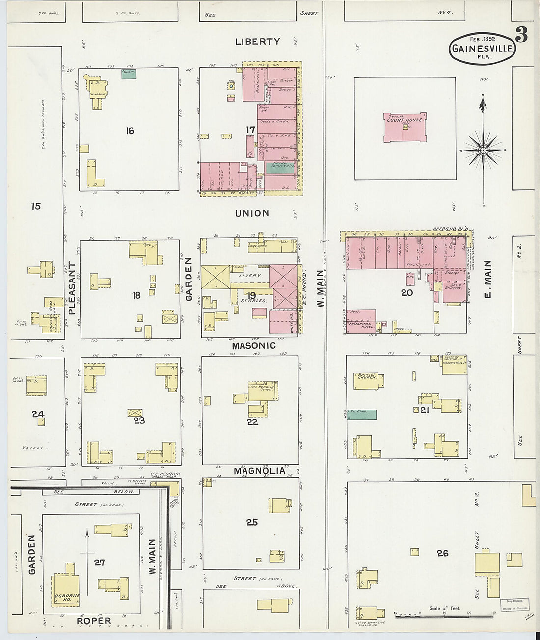 This old map of Gainesville, Alachua County, Florida was created by Sanborn Map Company in 1892