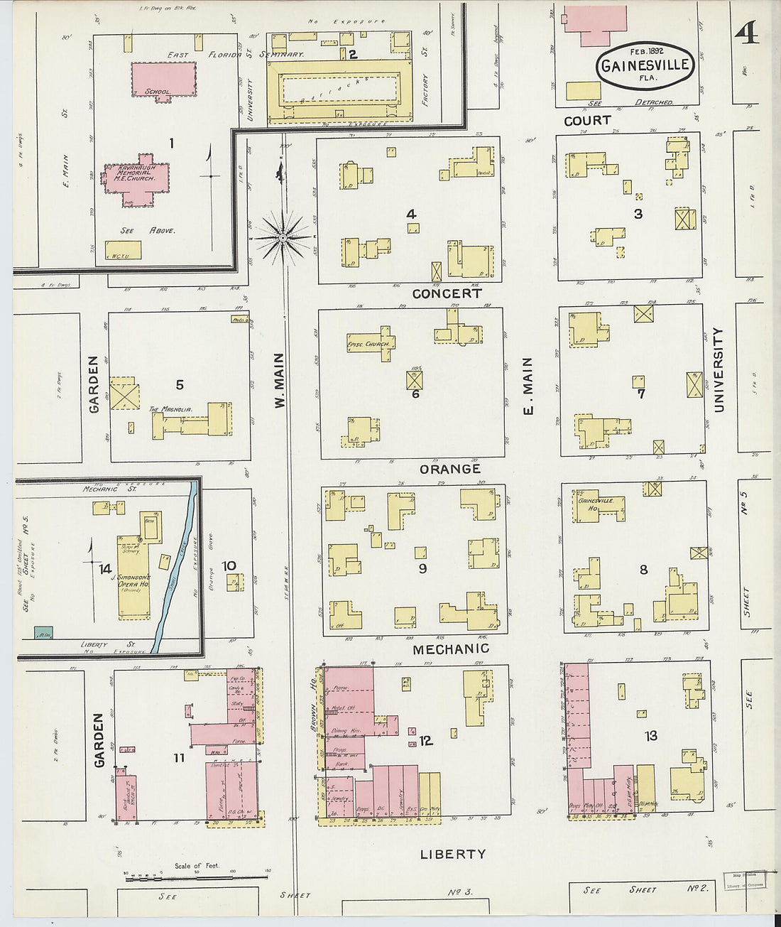 This old map of Gainesville, Alachua County, Florida was created by Sanborn Map Company in 1892