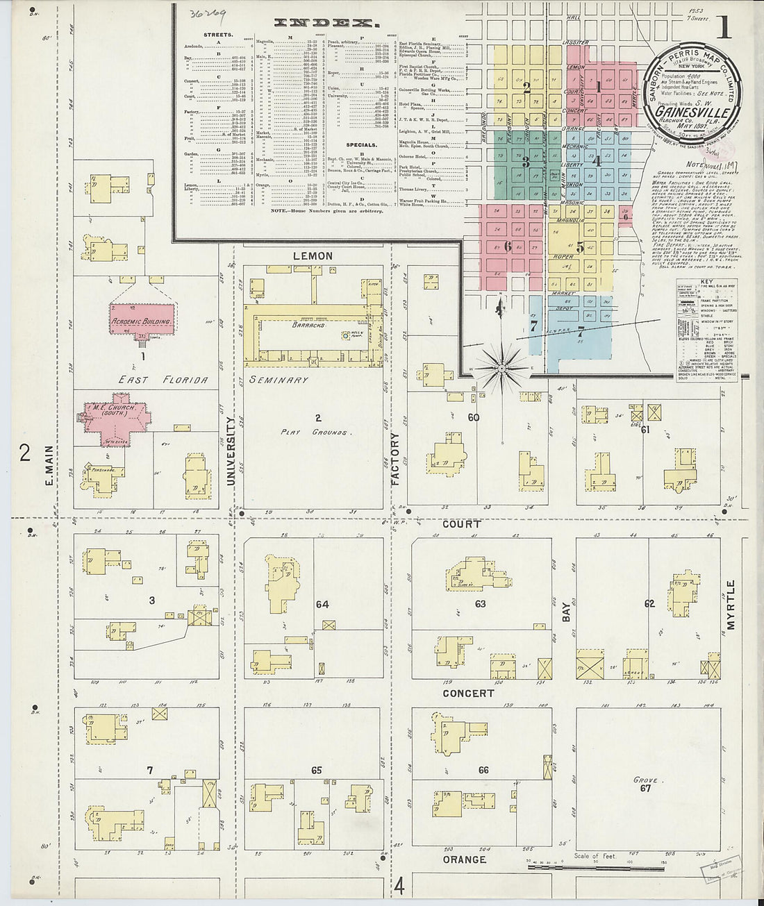 This old map of Gainesville, Alachua County, Florida was created by Sanborn Map Company in 1897