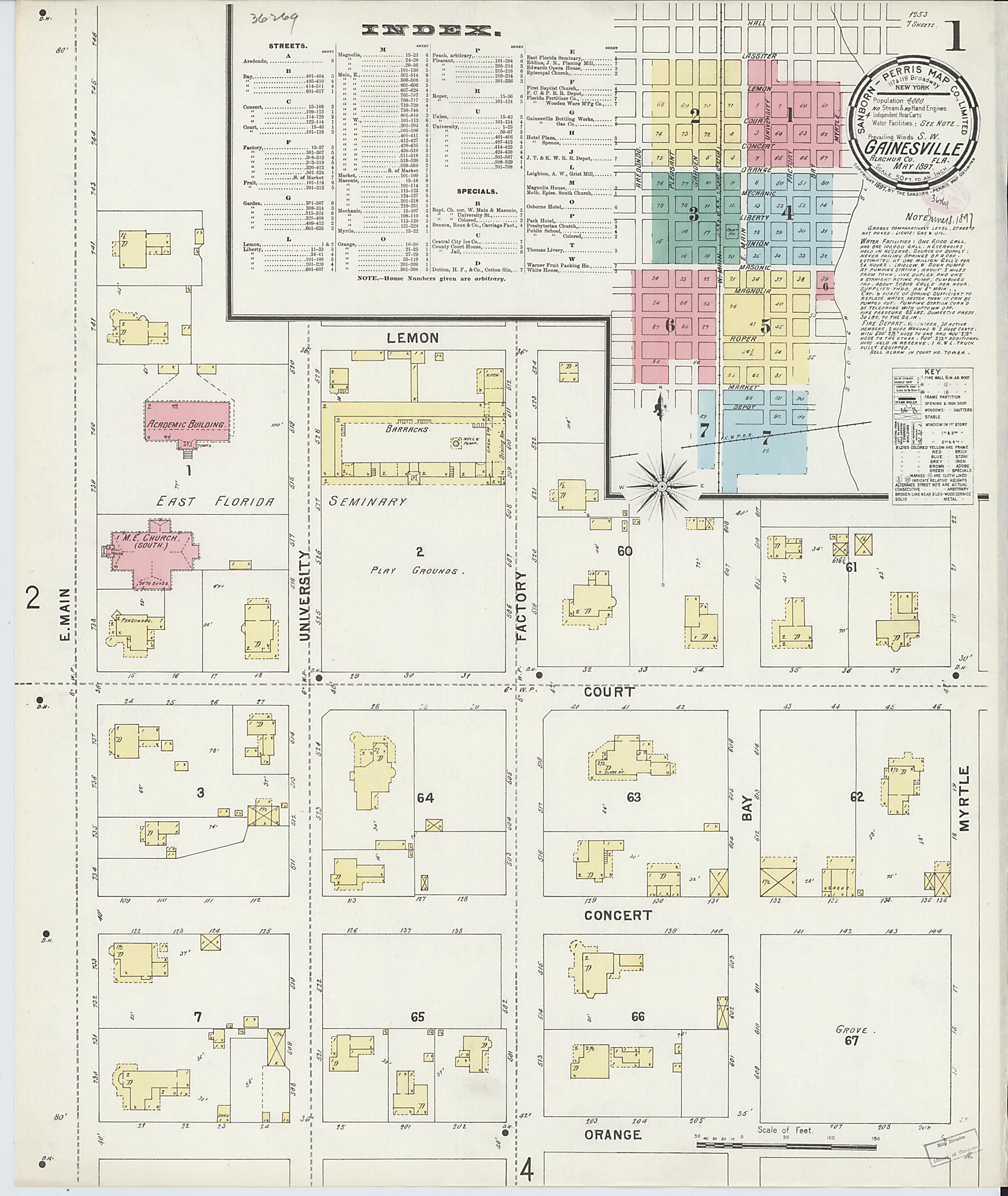 This old map of Gainesville, Alachua County, Florida was created by Sanborn Map Company in 1897