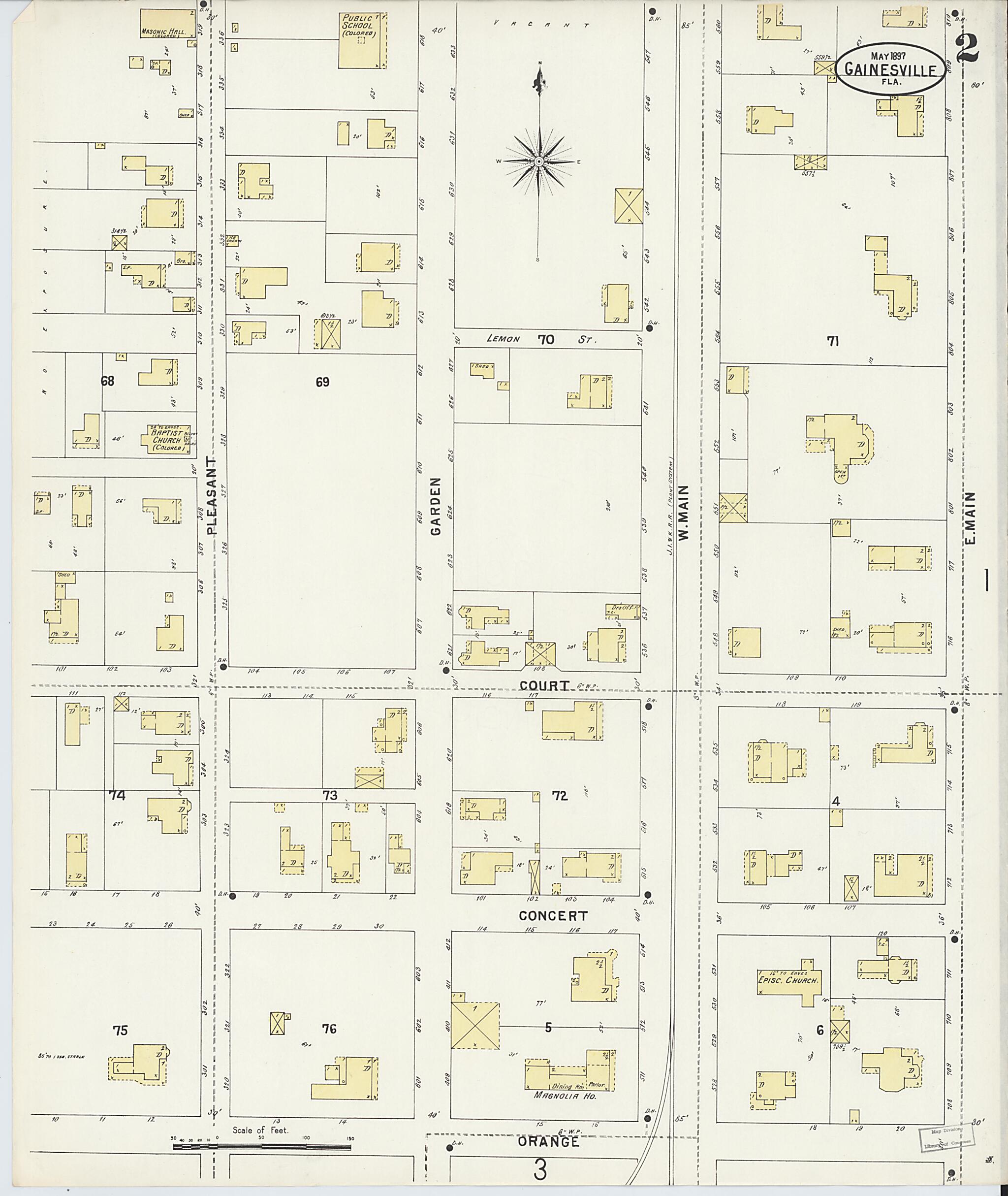 This old map of Gainesville, Alachua County, Florida was created by Sanborn Map Company in 1897