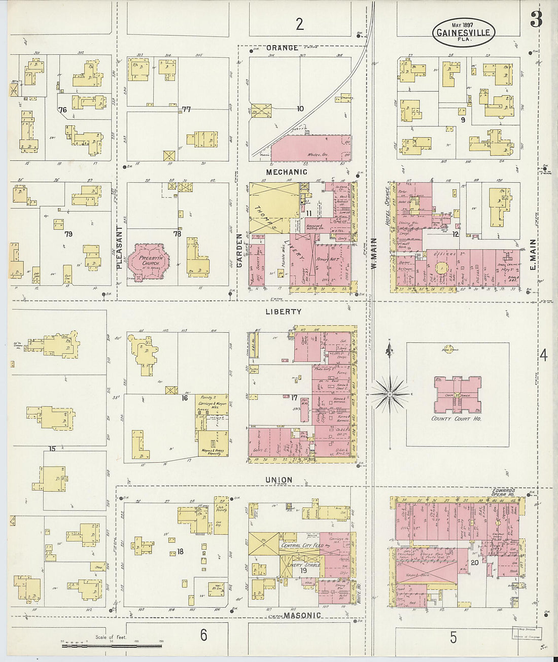 This old map of Gainesville, Alachua County, Florida was created by Sanborn Map Company in 1897
