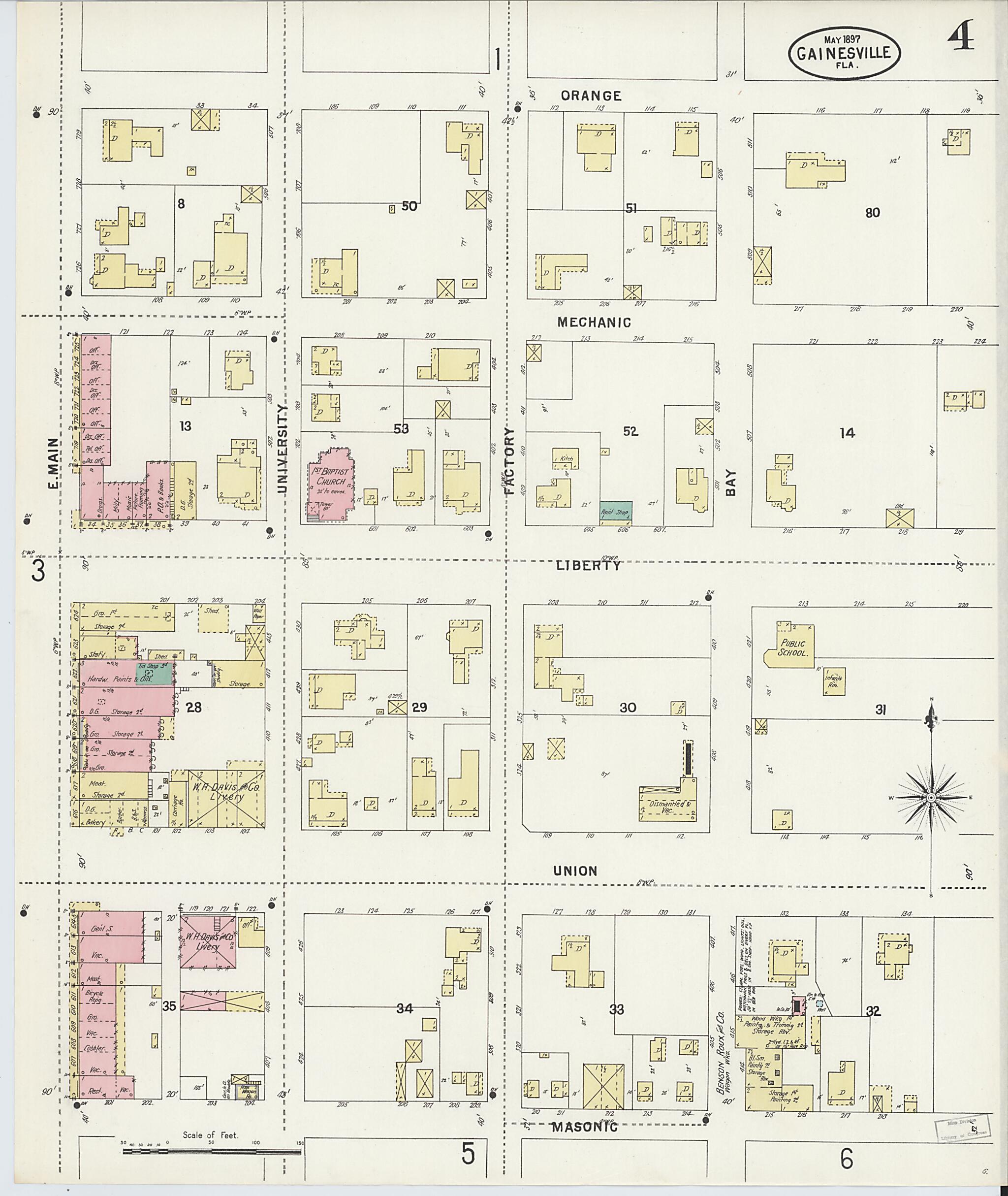 This old map of Gainesville, Alachua County, Florida was created by Sanborn Map Company in 1897