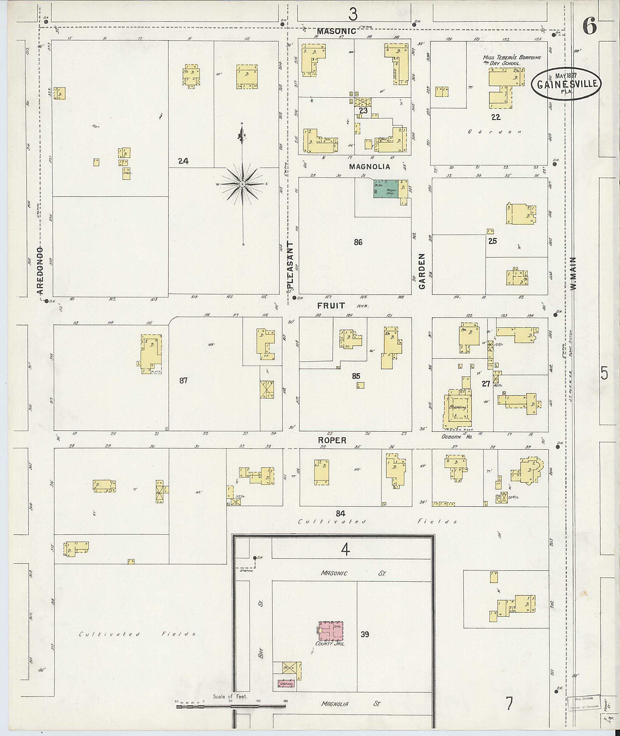 This old map of Gainesville, Alachua County, Florida was created by Sanborn Map Company in 1897