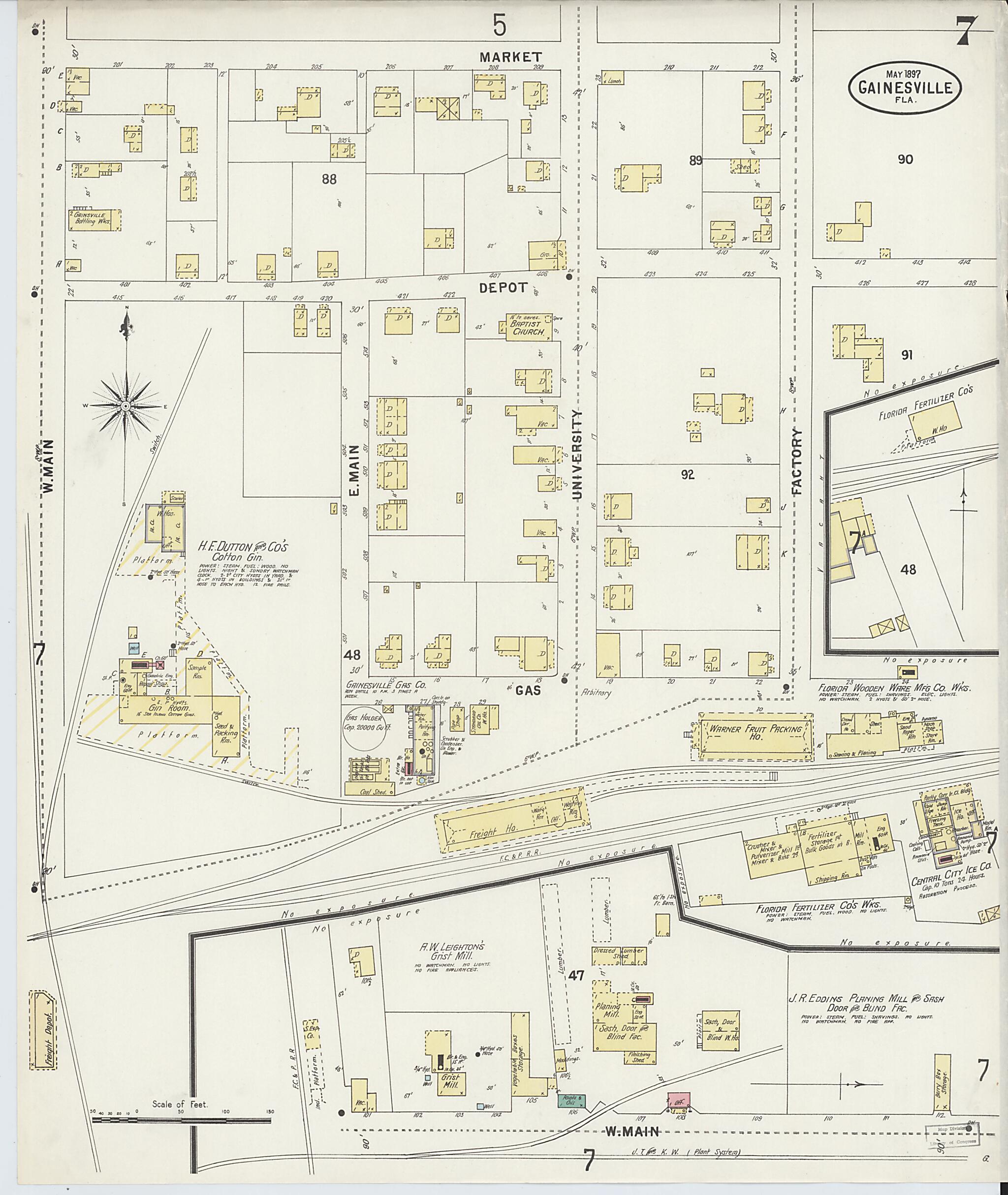 This old map of Gainesville, Alachua County, Florida was created by Sanborn Map Company in 1897
