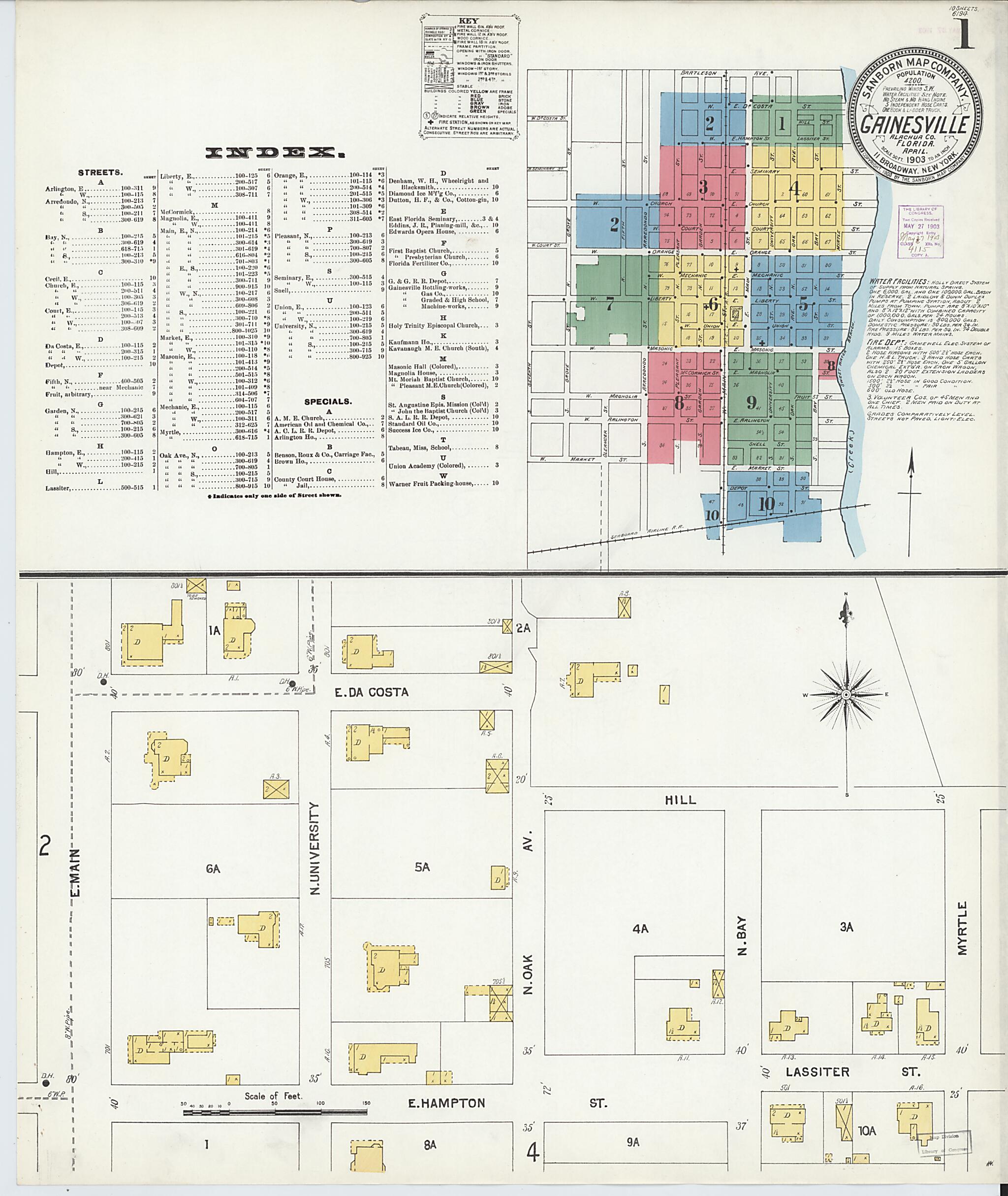 This old map of Gainesville, Alachua County, Florida was created by Sanborn Map Company in 1903