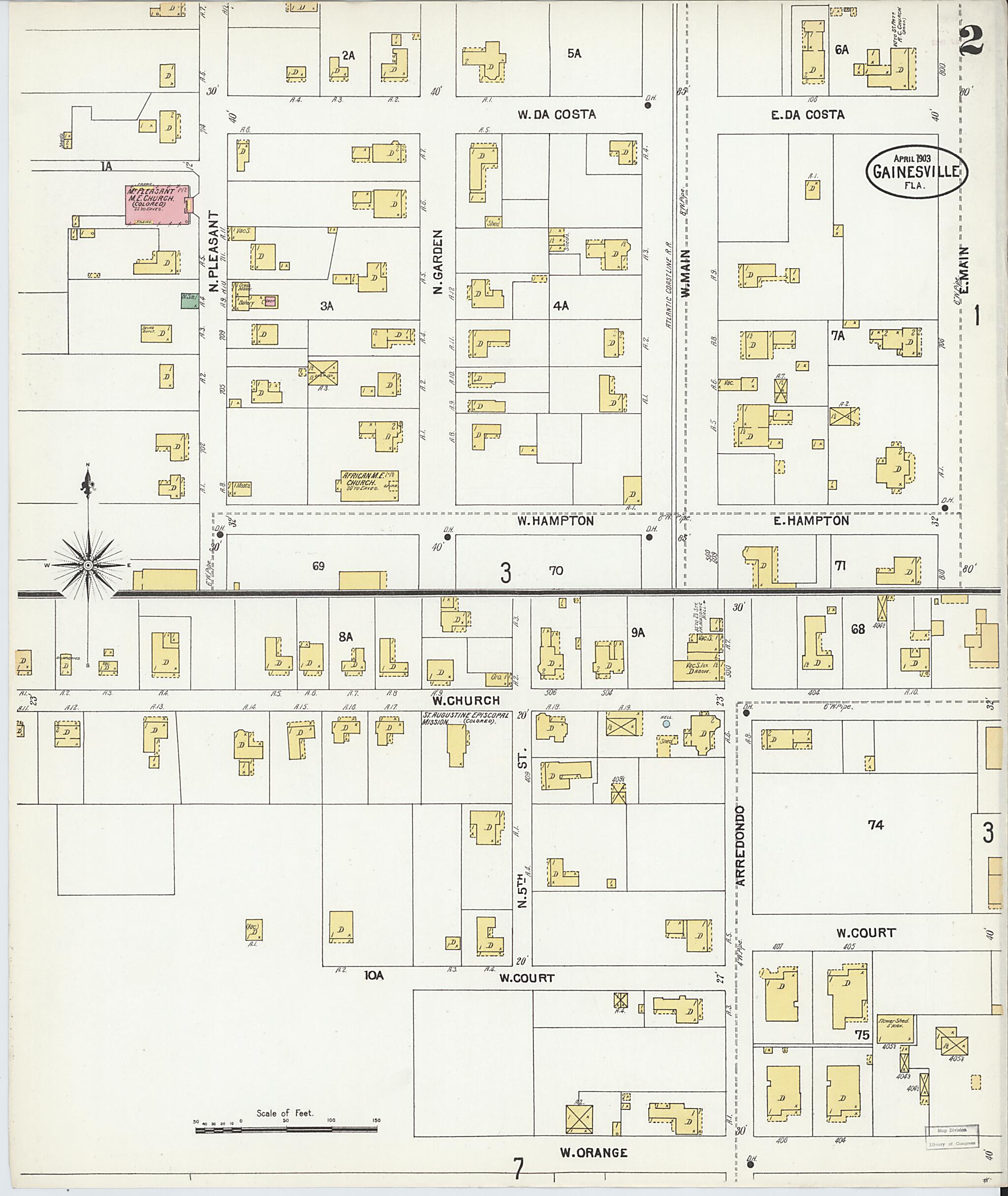 This old map of Gainesville, Alachua County, Florida was created by Sanborn Map Company in 1903