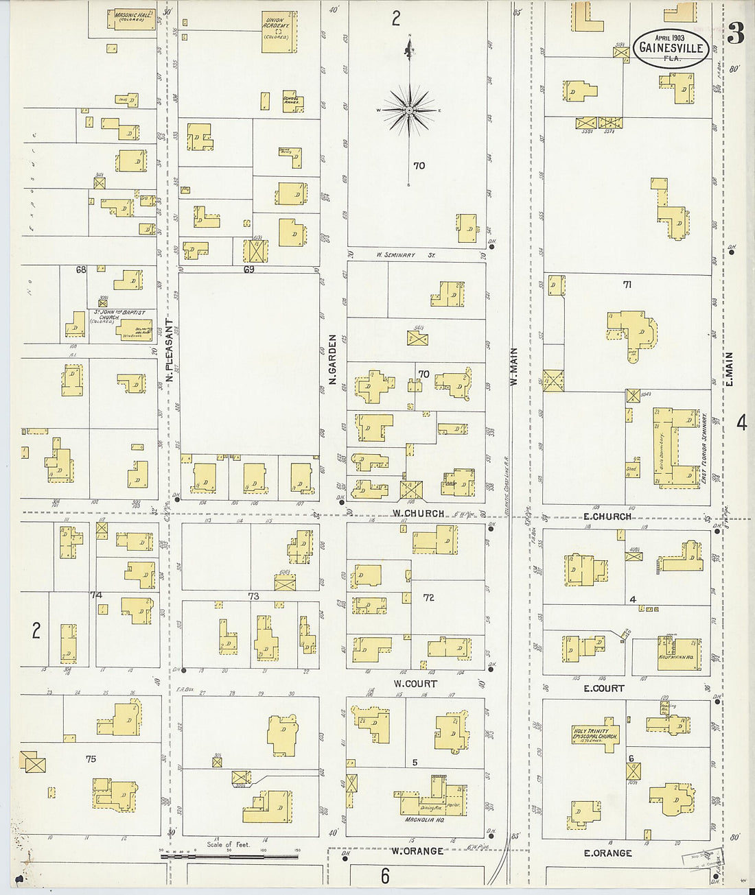 This old map of Gainesville, Alachua County, Florida was created by Sanborn Map Company in 1903