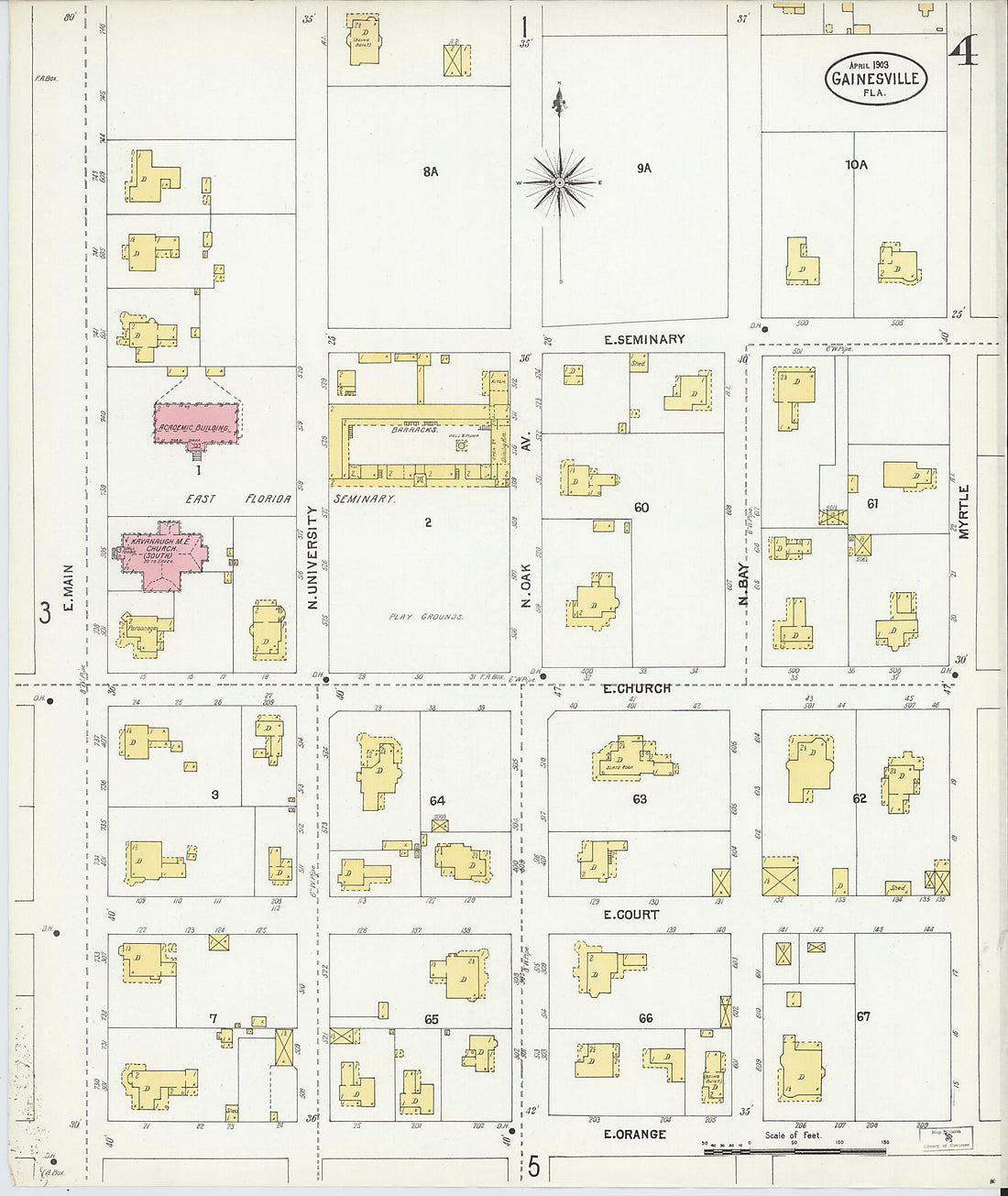 This old map of Gainesville, Alachua County, Florida was created by Sanborn Map Company in 1903