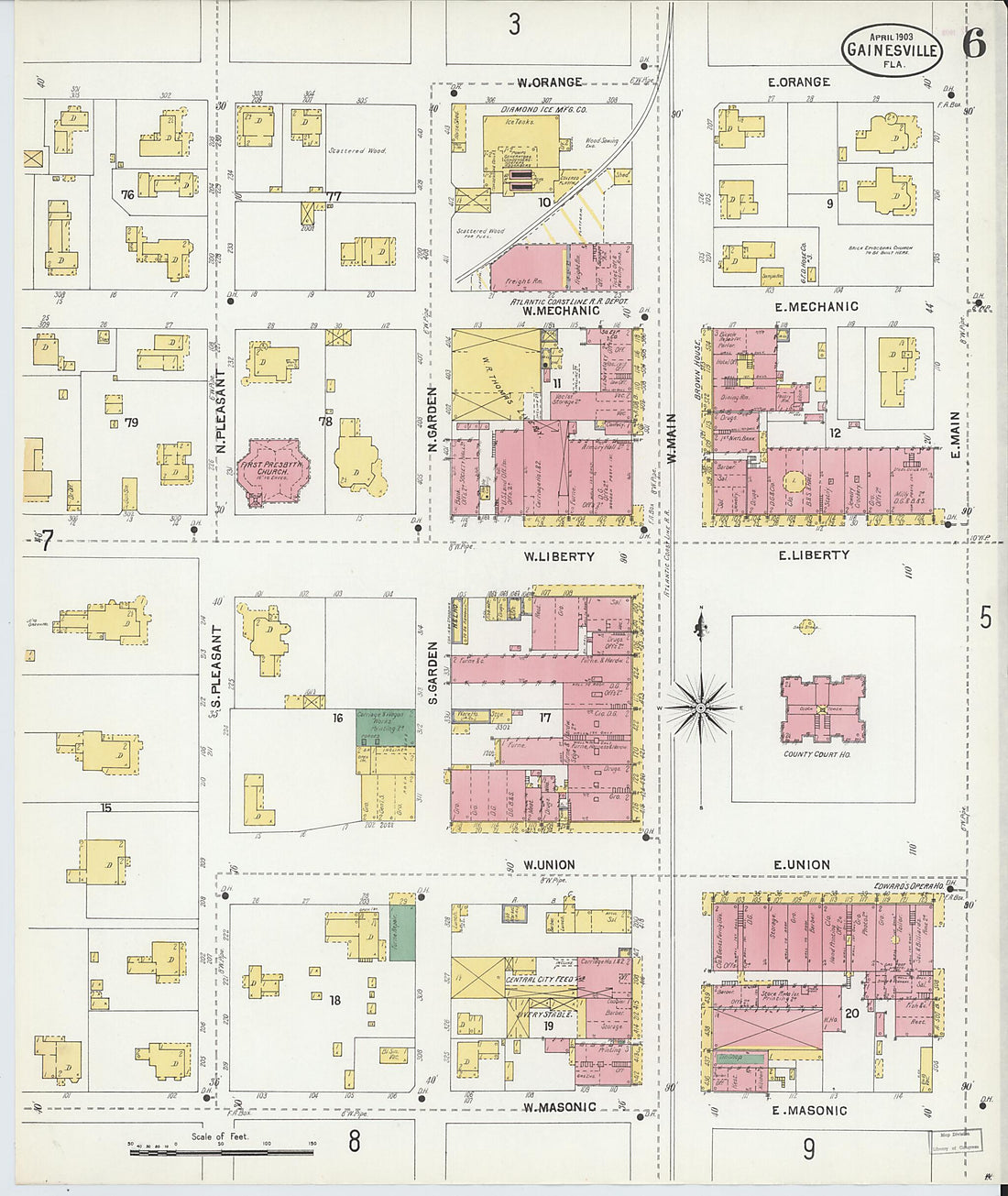 This old map of Gainesville, Alachua County, Florida was created by Sanborn Map Company in 1903