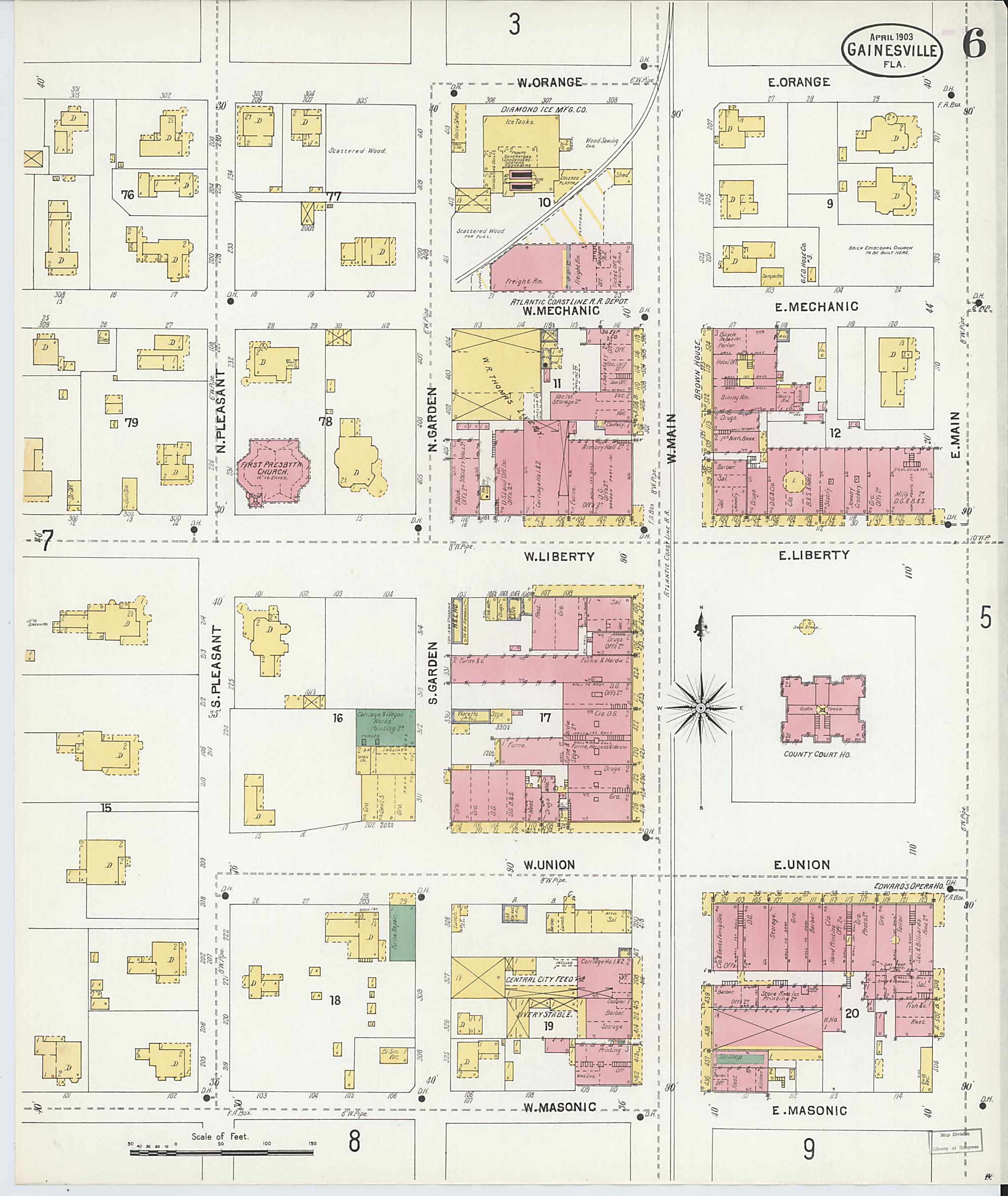 This old map of Gainesville, Alachua County, Florida was created by Sanborn Map Company in 1903