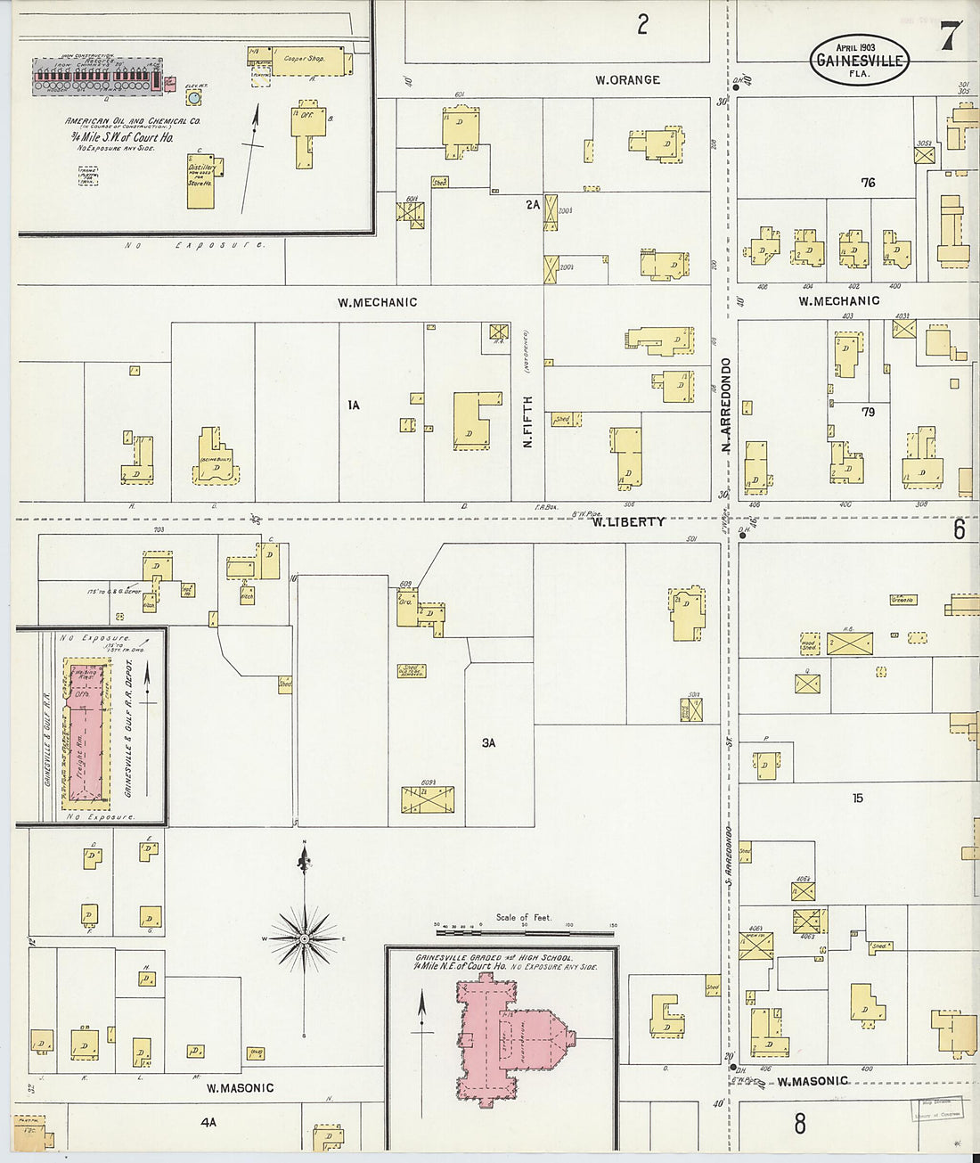 This old map of Gainesville, Alachua County, Florida was created by Sanborn Map Company in 1903