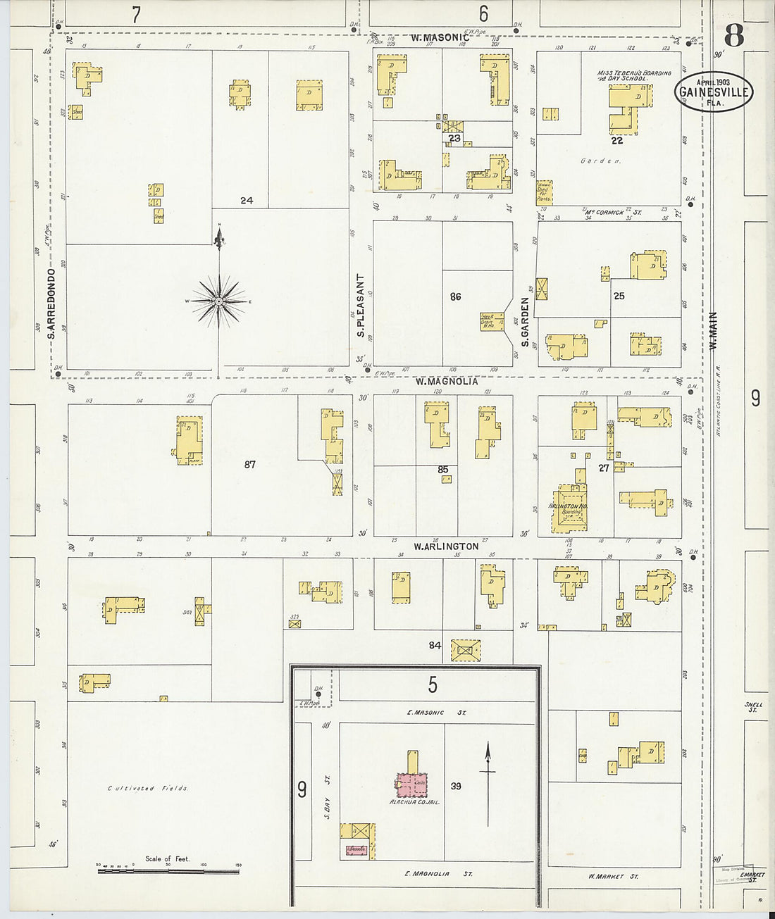 This old map of Gainesville, Alachua County, Florida was created by Sanborn Map Company in 1903