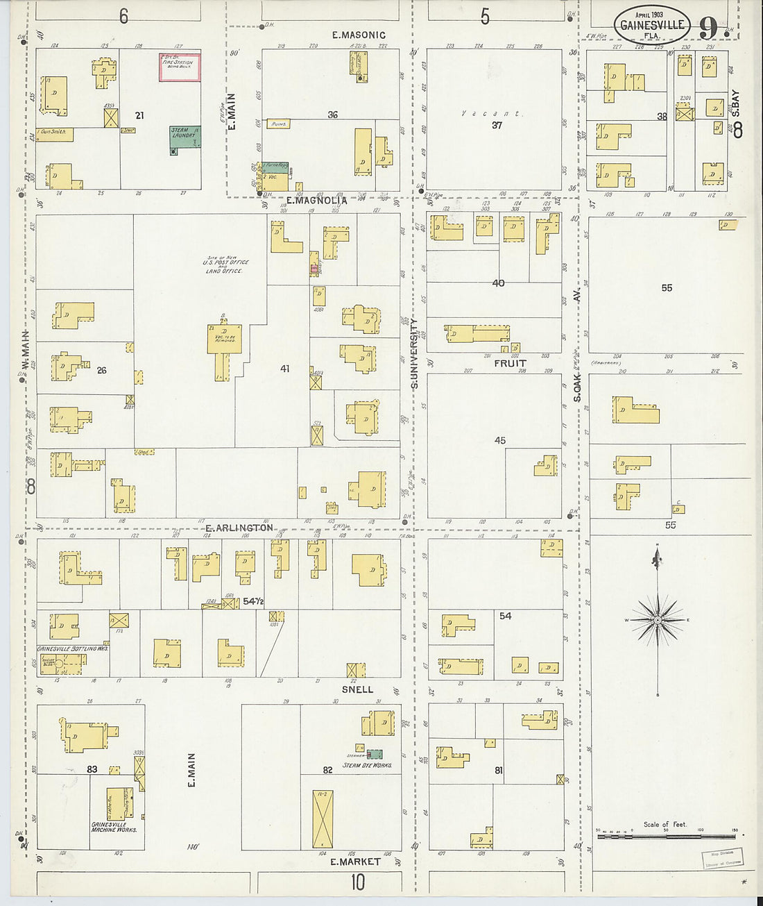 This old map of Gainesville, Alachua County, Florida was created by Sanborn Map Company in 1903