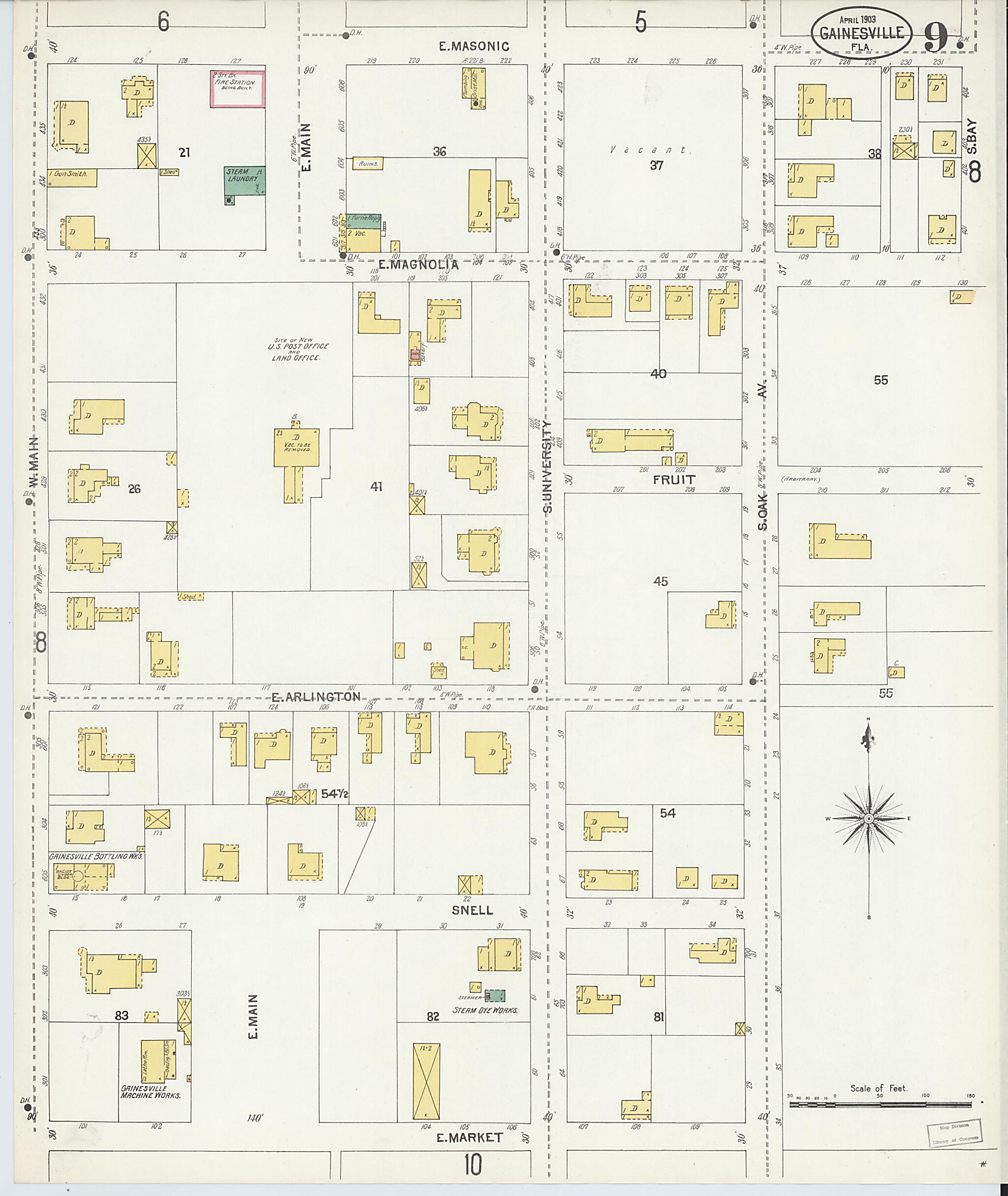 This old map of Gainesville, Alachua County, Florida was created by Sanborn Map Company in 1903