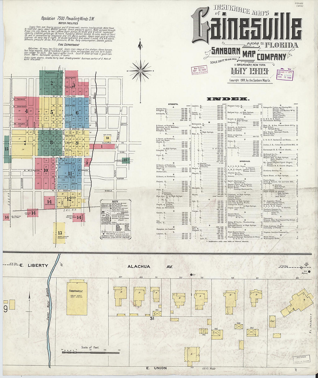 This old map of Gainesville, Alachua County, Florida was created by Sanborn Map Company in 1909
