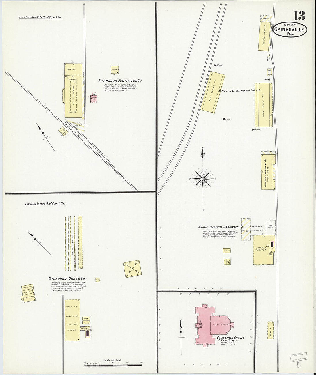 This old map of Gainesville, Alachua County, Florida was created by Sanborn Map Company in 1909