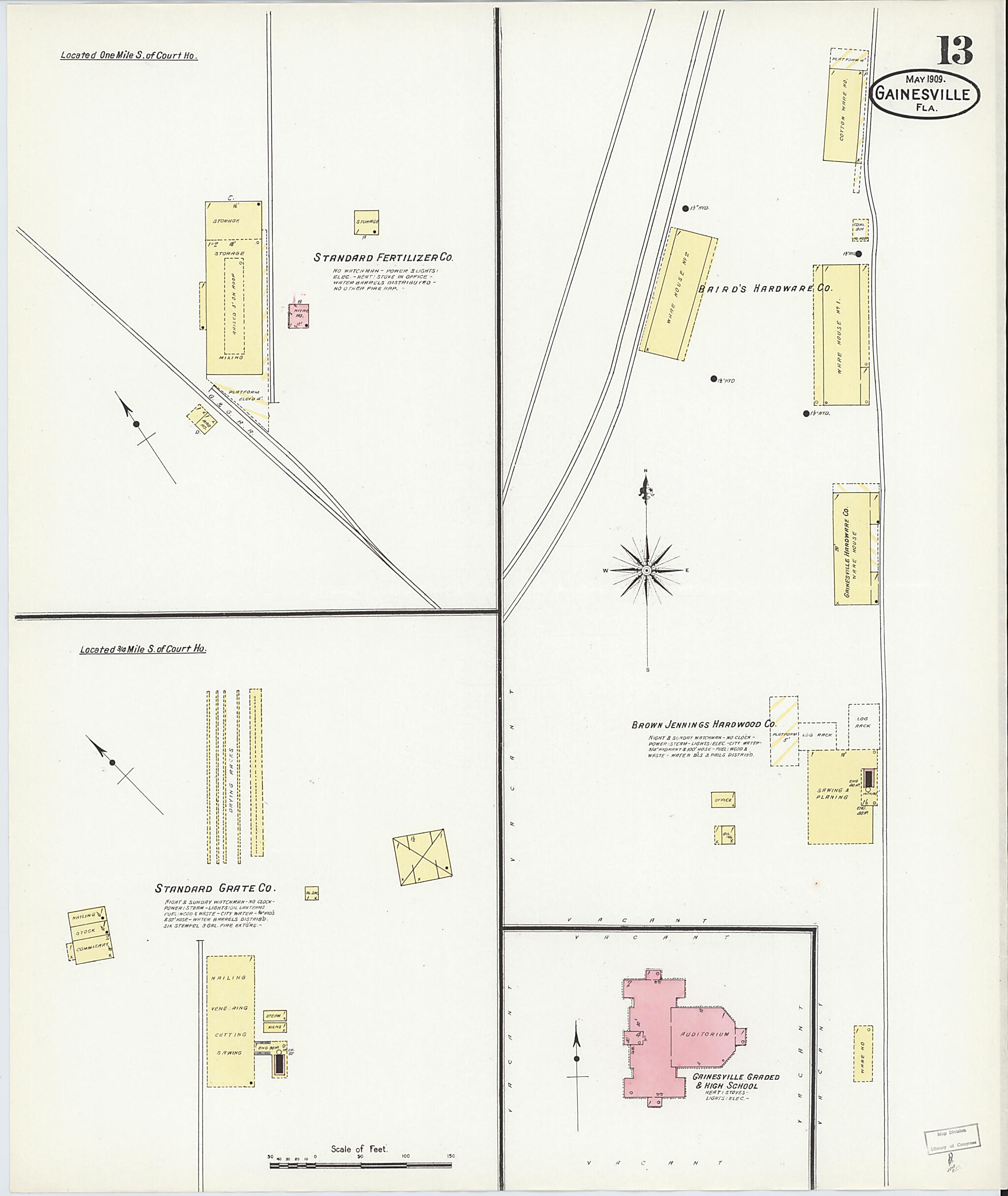 This old map of Gainesville, Alachua County, Florida was created by Sanborn Map Company in 1909