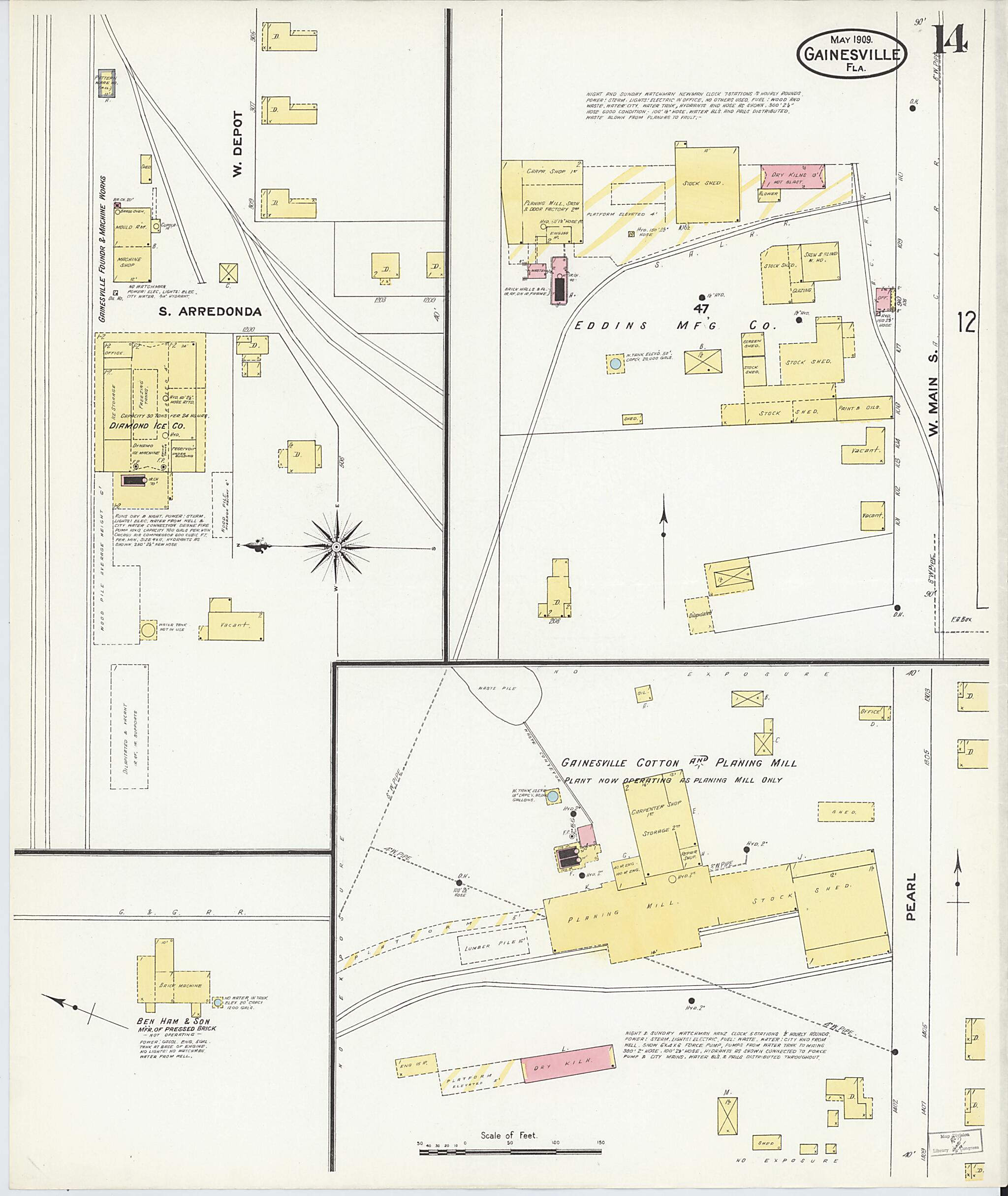 This old map of Gainesville, Alachua County, Florida was created by Sanborn Map Company in 1909