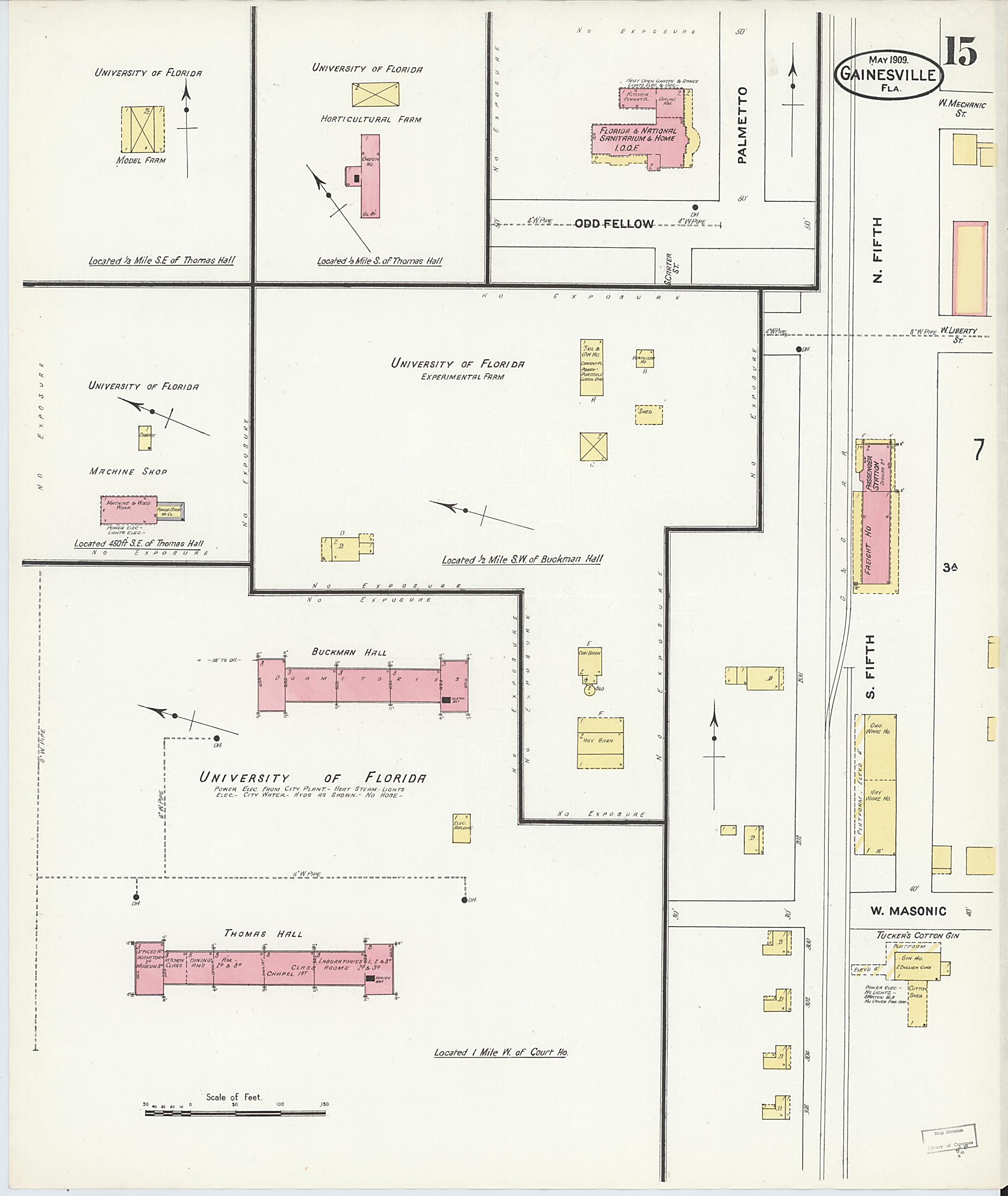 This old map of Gainesville, Alachua County, Florida was created by Sanborn Map Company in 1909