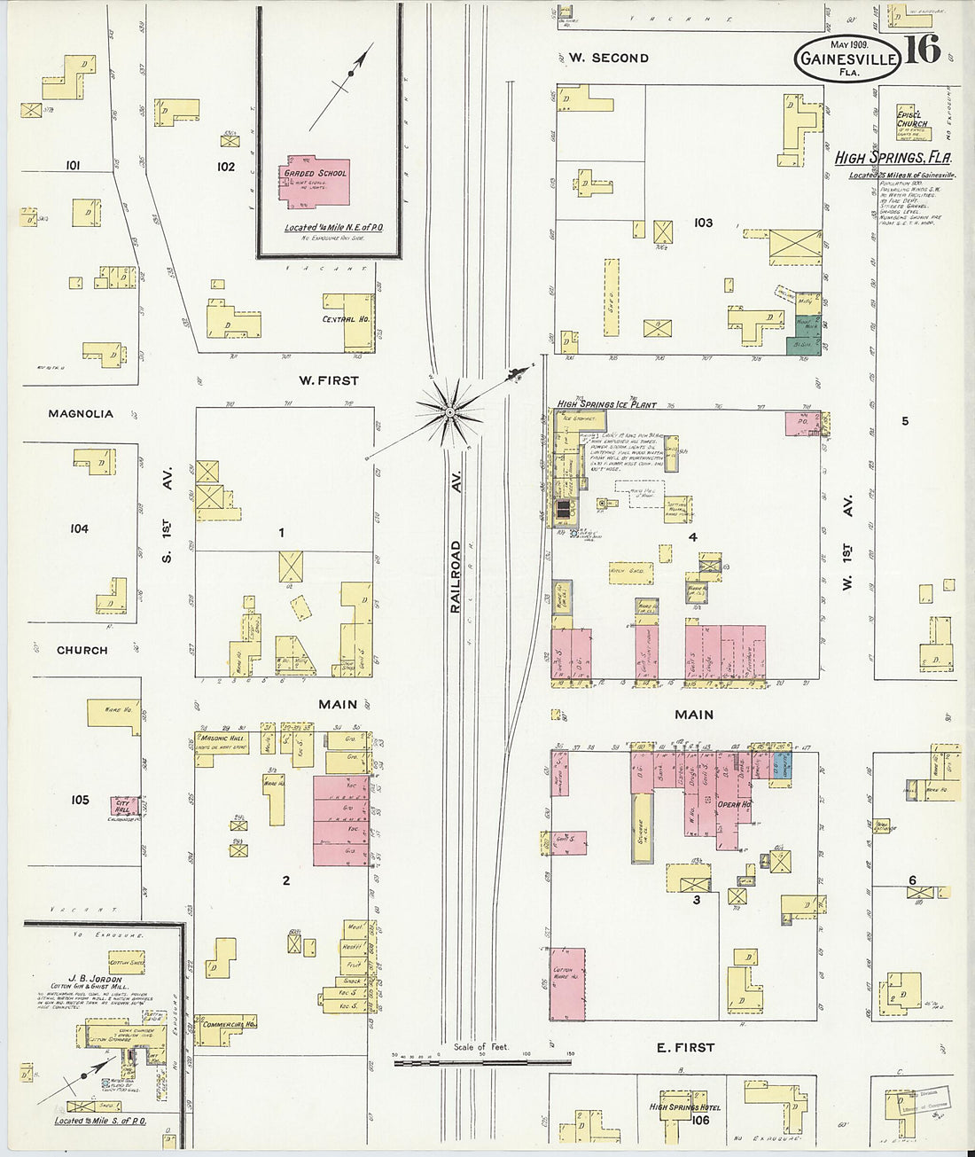 This old map of Gainesville, Alachua County, Florida was created by Sanborn Map Company in 1909