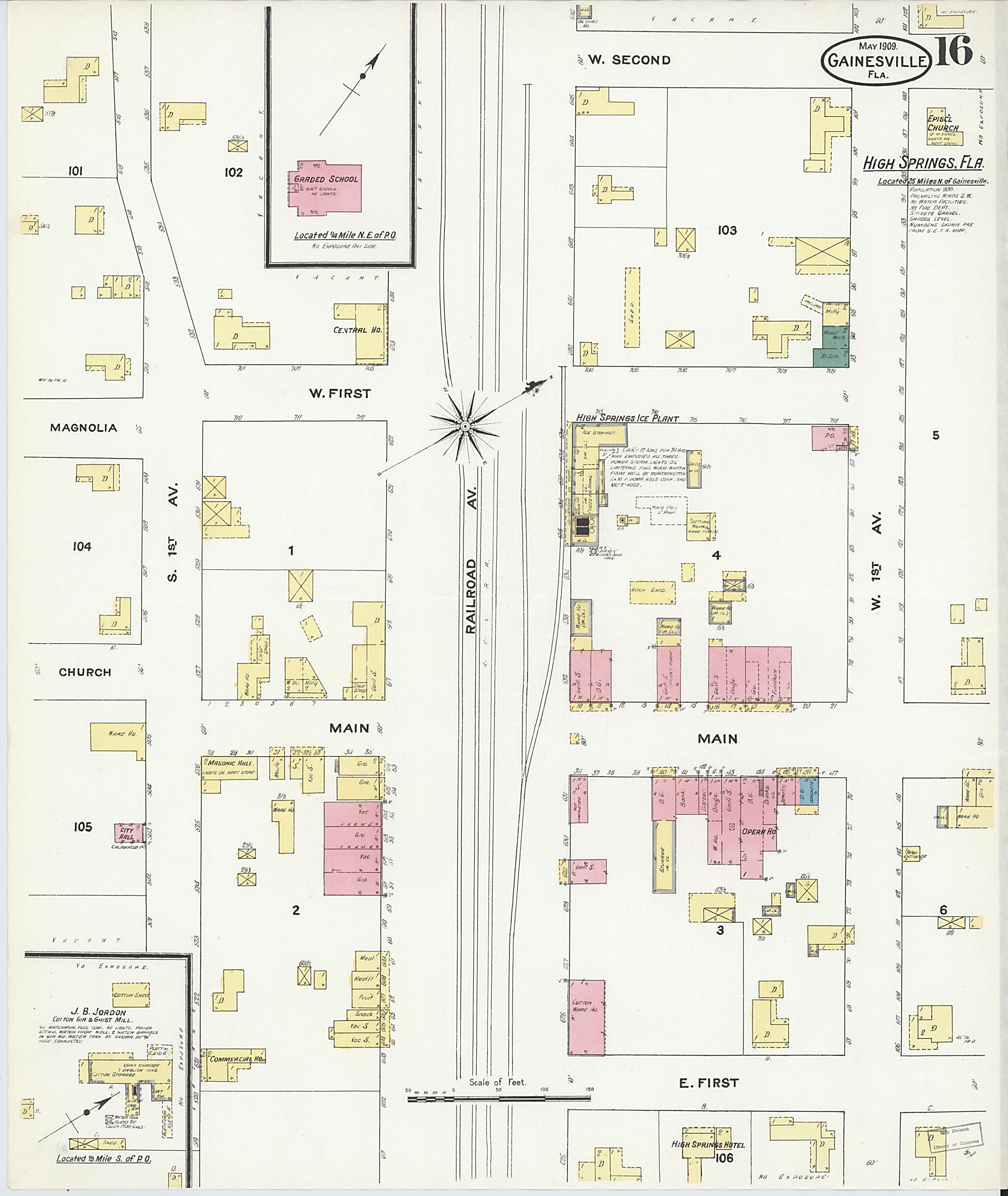 This old map of Gainesville, Alachua County, Florida was created by Sanborn Map Company in 1909