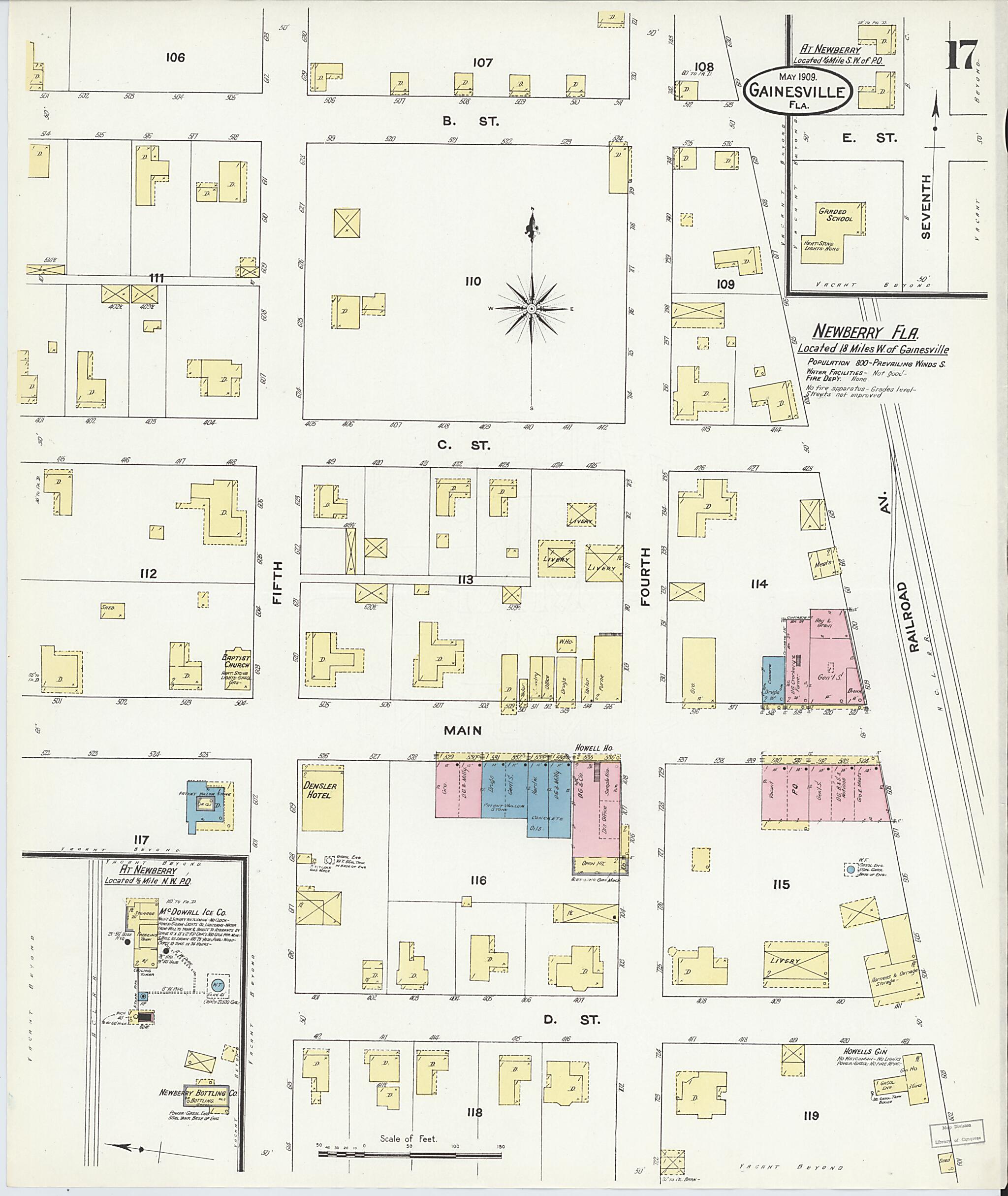 This old map of Gainesville, Alachua County, Florida was created by Sanborn Map Company in 1909
