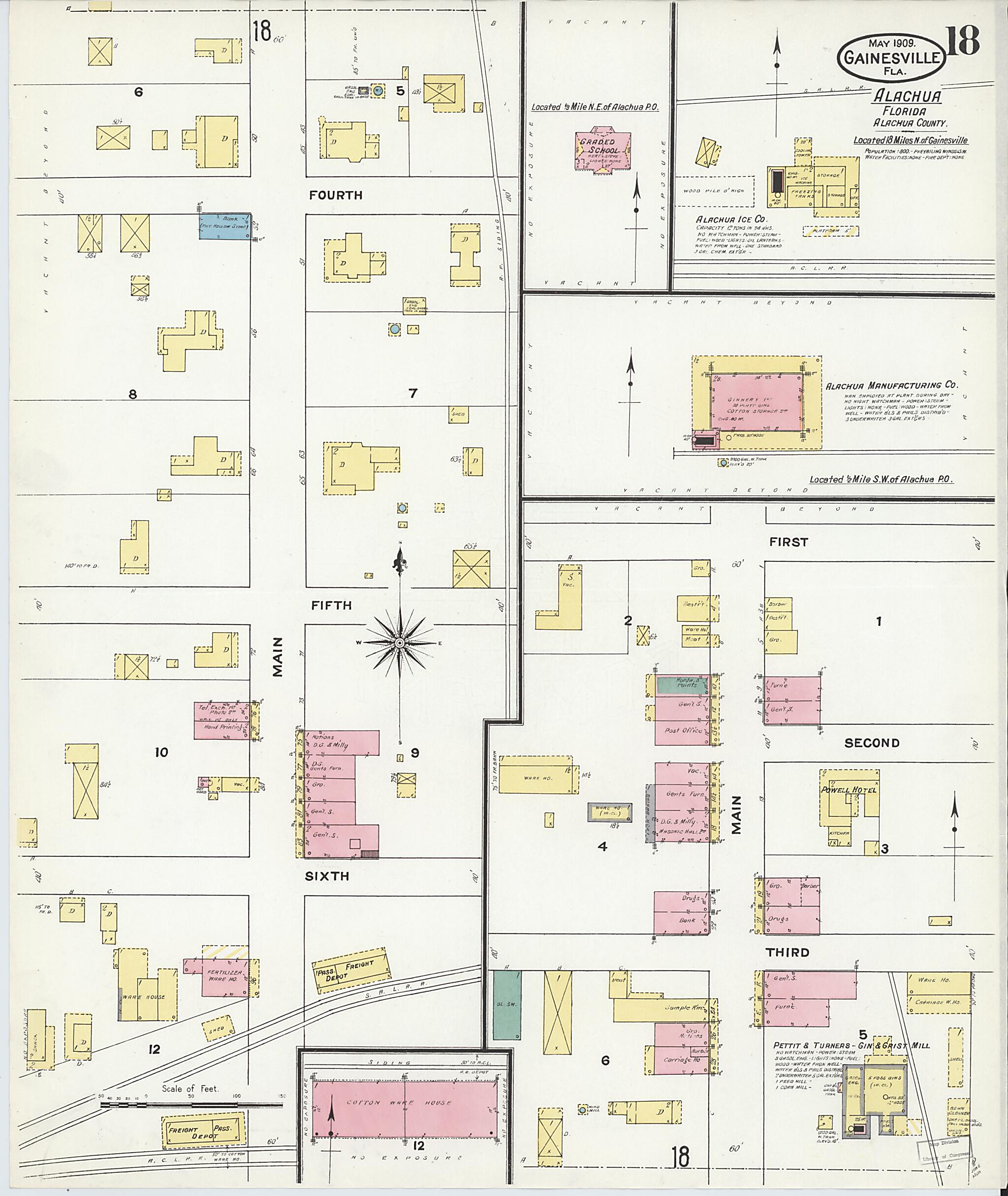This old map of Gainesville, Alachua County, Florida was created by Sanborn Map Company in 1909