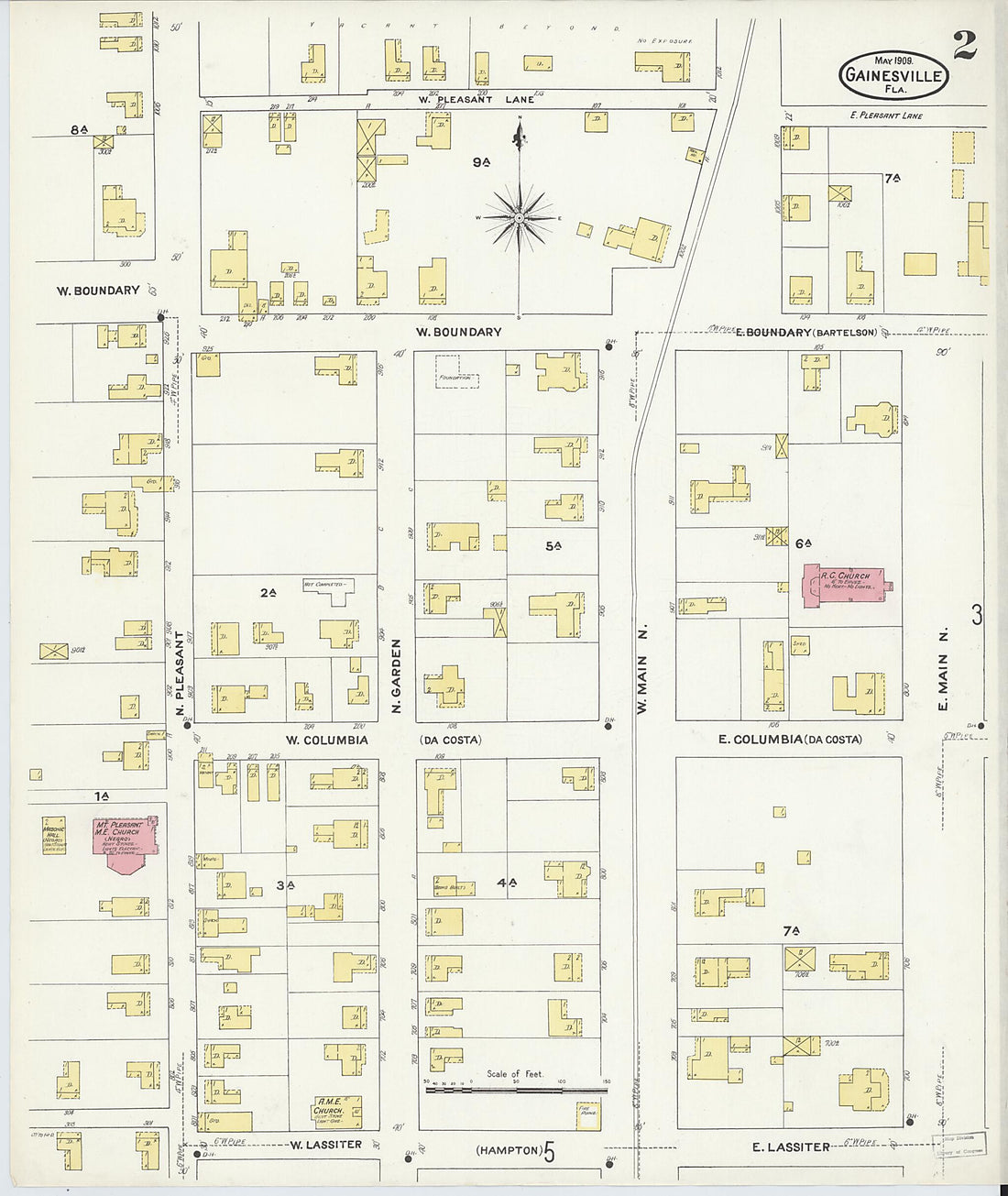 This old map of Gainesville, Alachua County, Florida was created by Sanborn Map Company in 1909