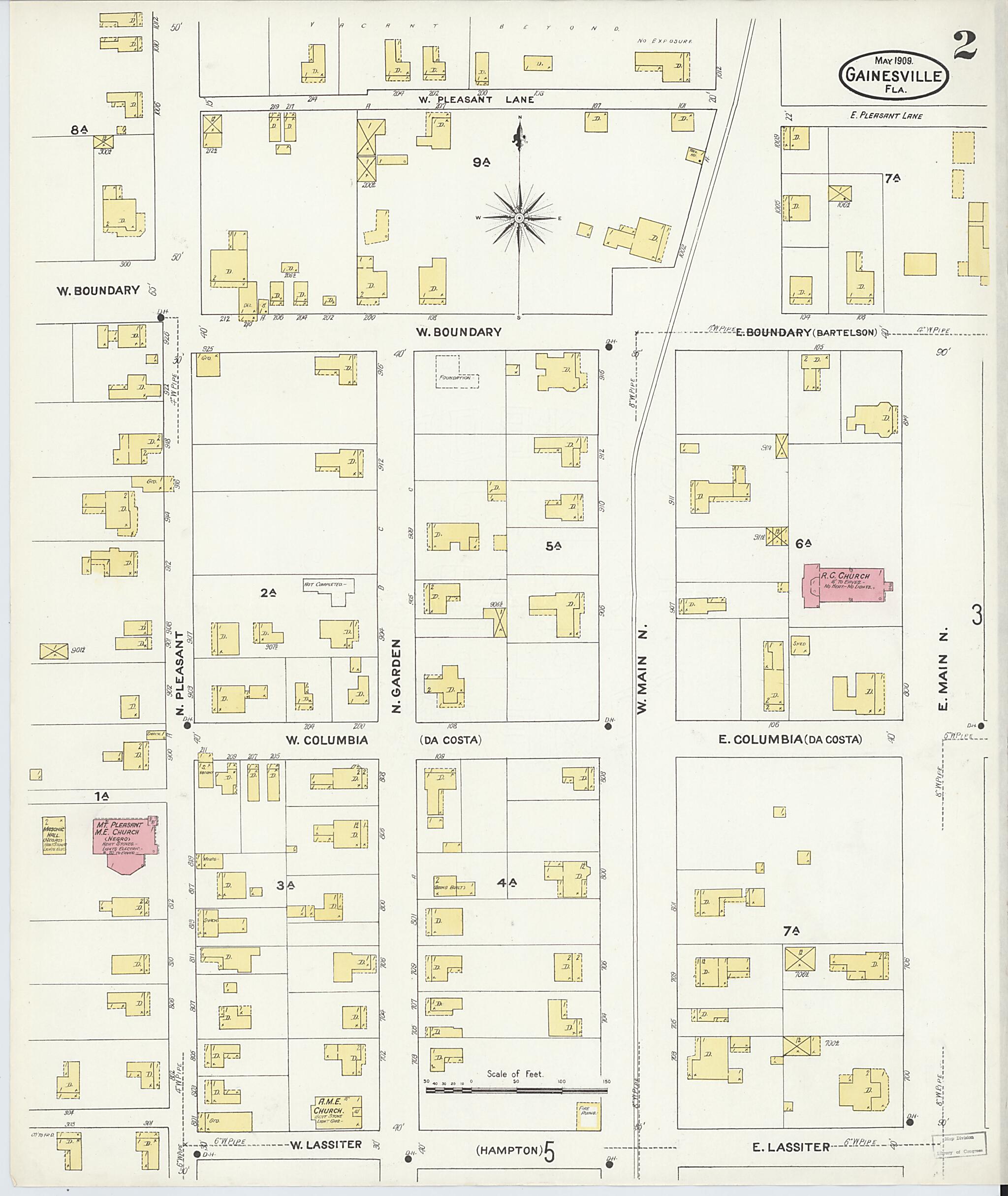 This old map of Gainesville, Alachua County, Florida was created by Sanborn Map Company in 1909