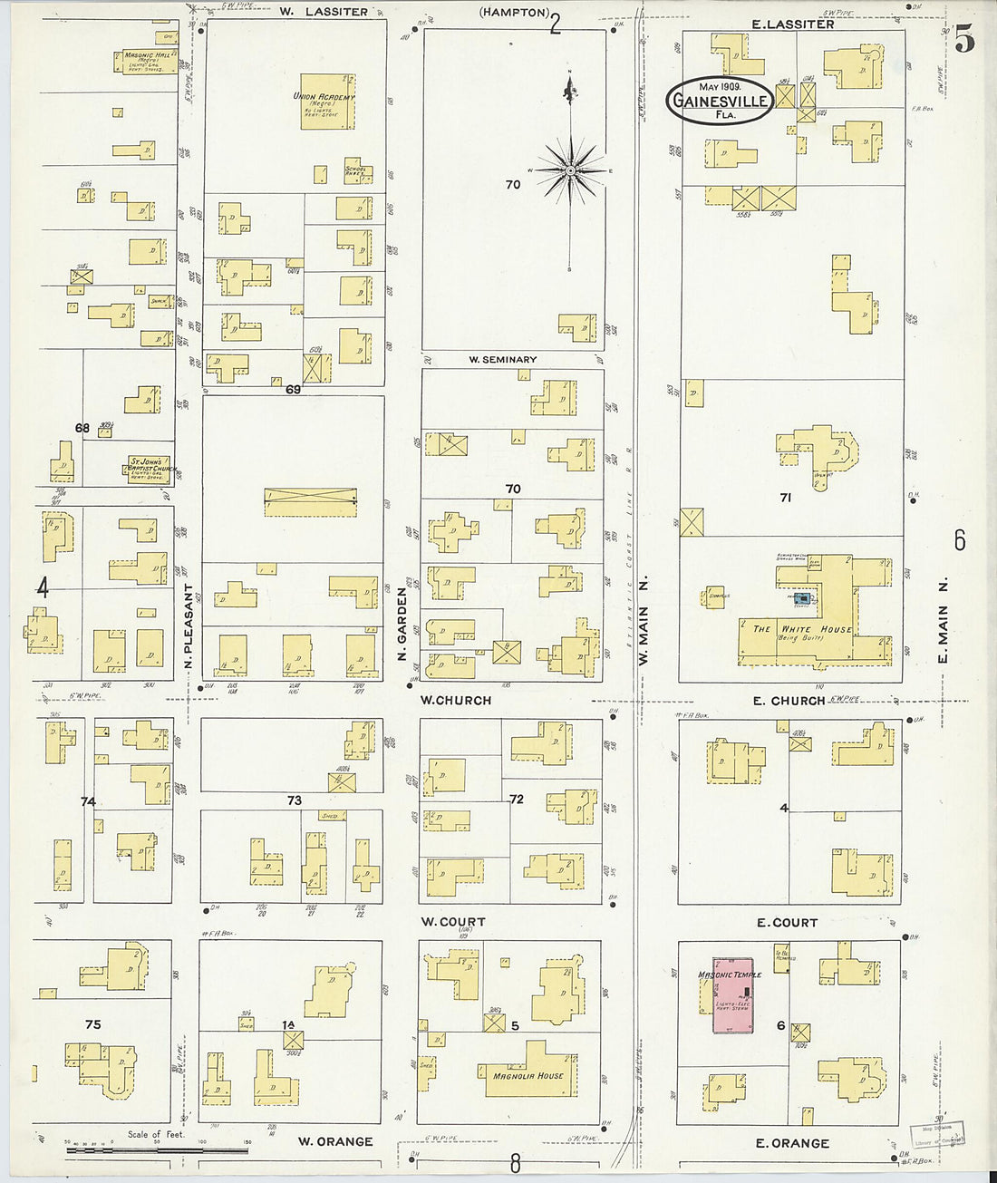 This old map of Gainesville, Alachua County, Florida was created by Sanborn Map Company in 1909