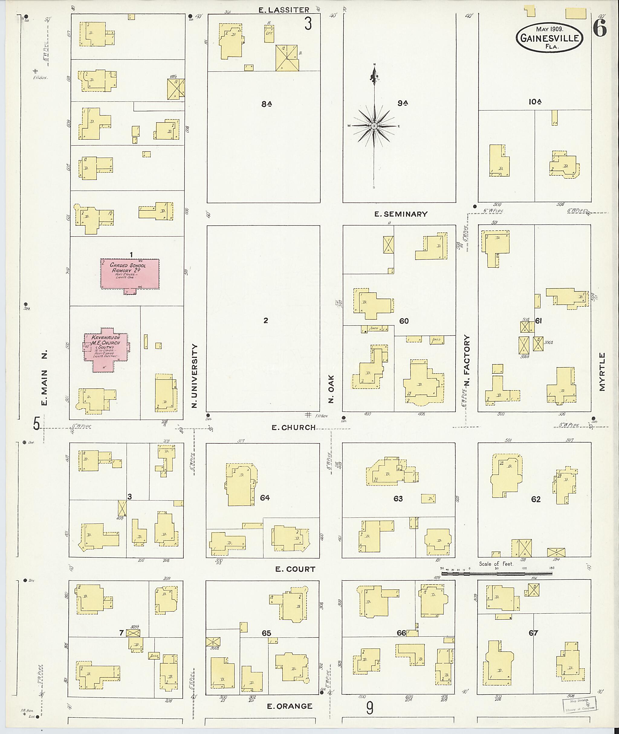 This old map of Gainesville, Alachua County, Florida was created by Sanborn Map Company in 1909