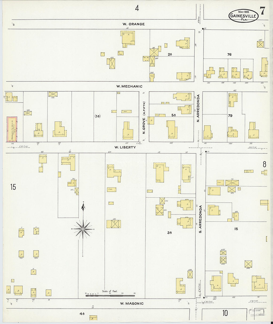 This old map of Gainesville, Alachua County, Florida was created by Sanborn Map Company in 1909