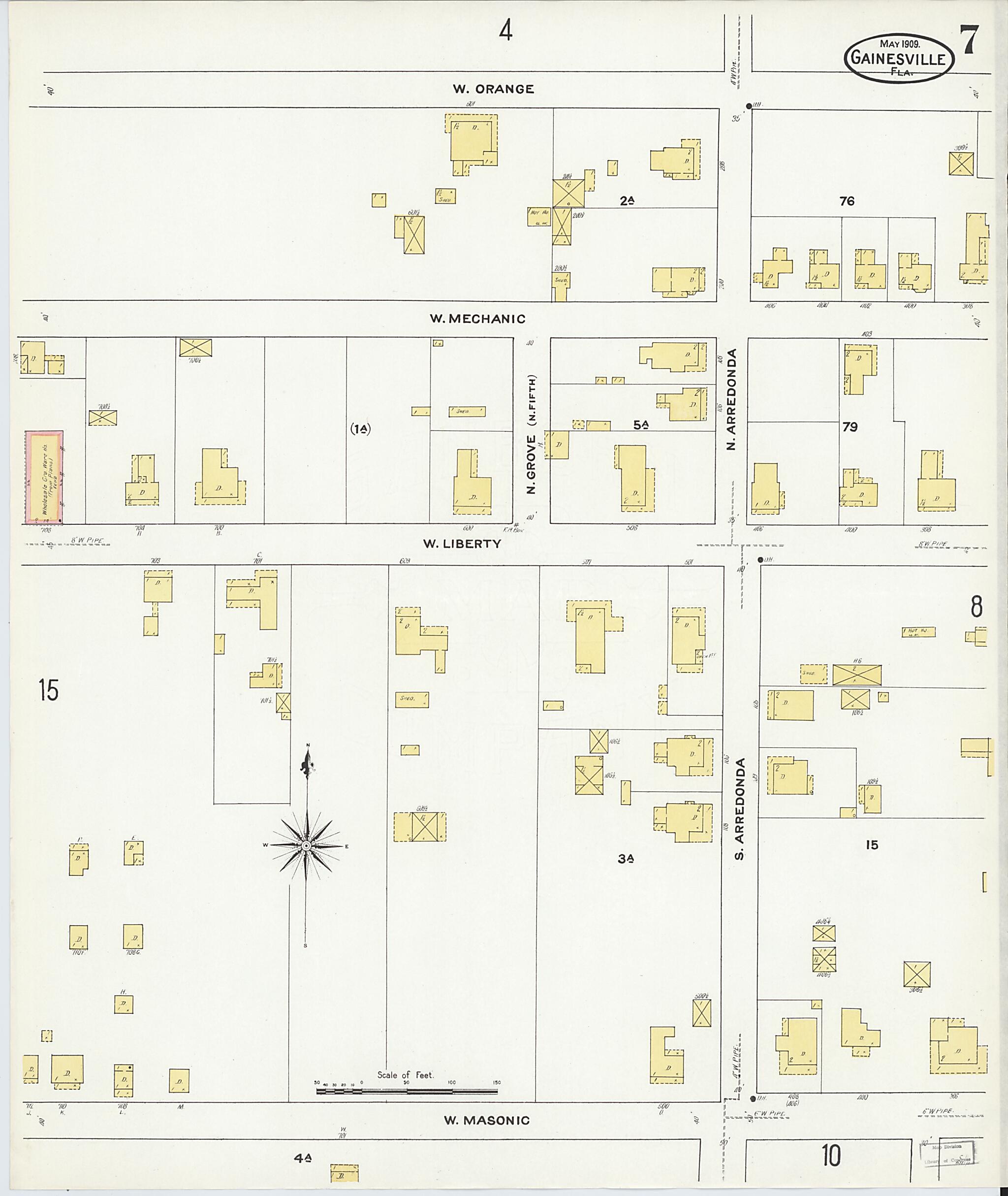This old map of Gainesville, Alachua County, Florida was created by Sanborn Map Company in 1909