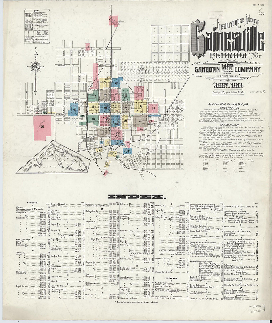 This old map of Gainesville, Alachua County, Florida was created by Sanborn Map Company in 1913