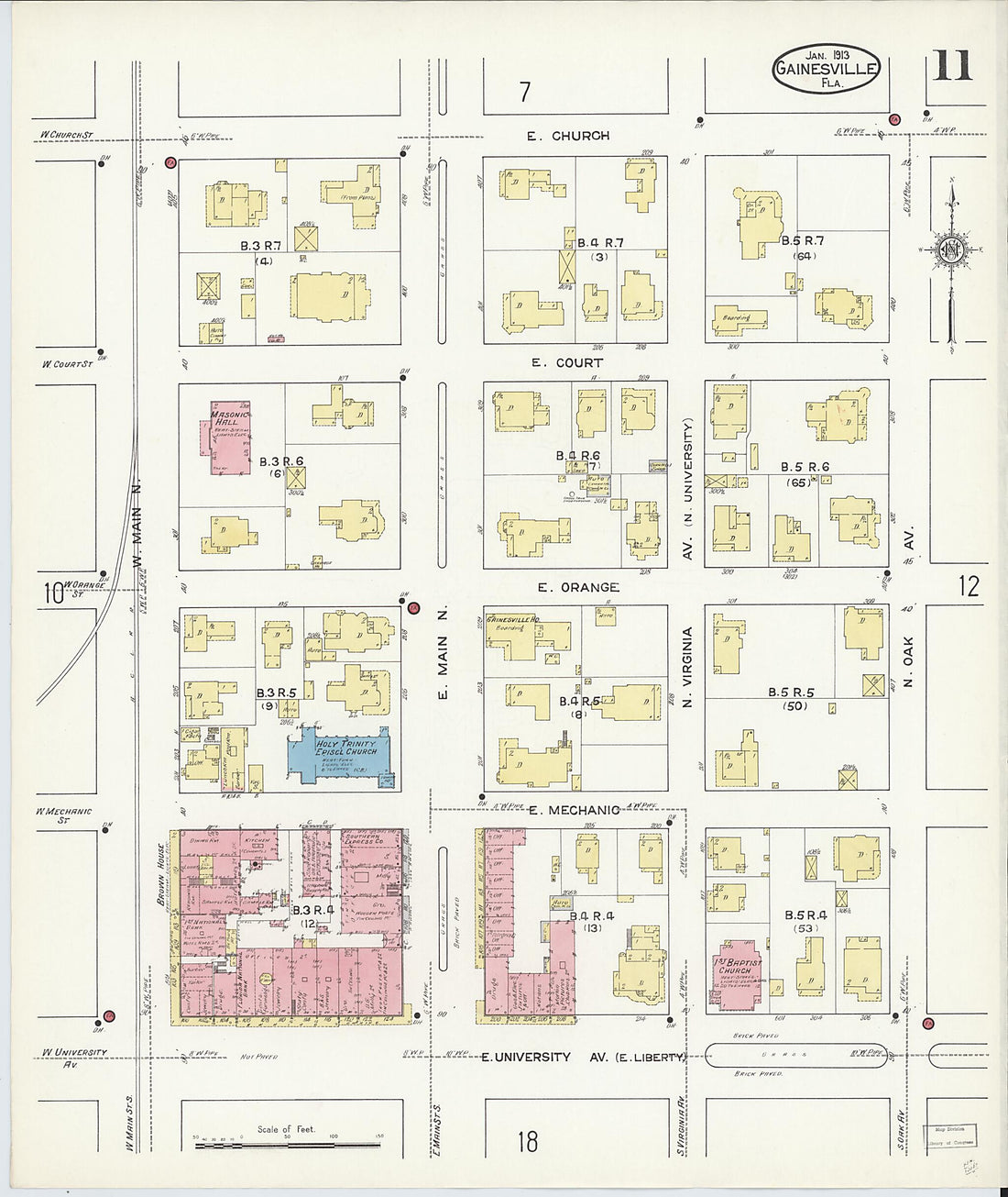 This old map of Gainesville, Alachua County, Florida was created by Sanborn Map Company in 1913