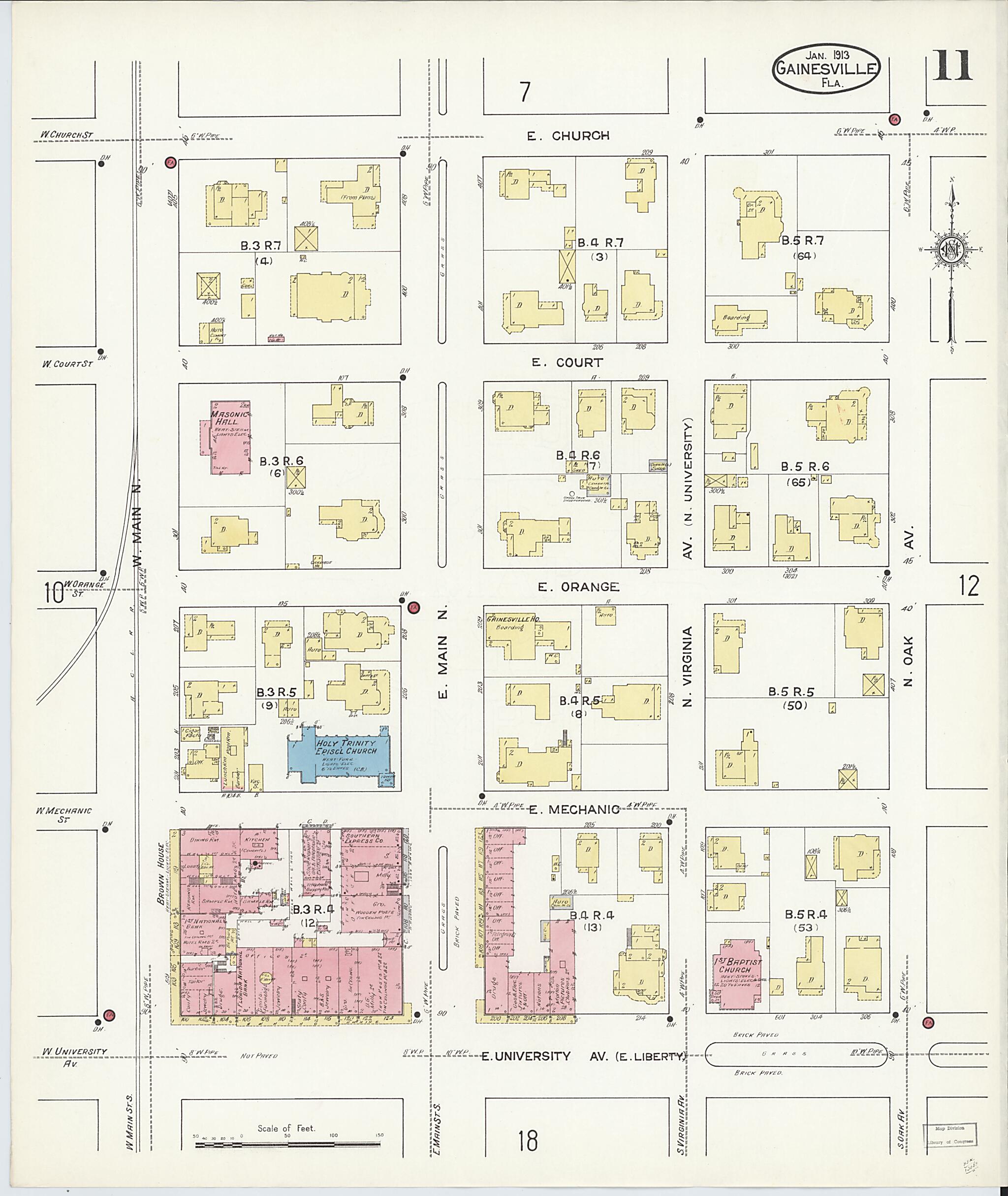 This old map of Gainesville, Alachua County, Florida was created by Sanborn Map Company in 1913