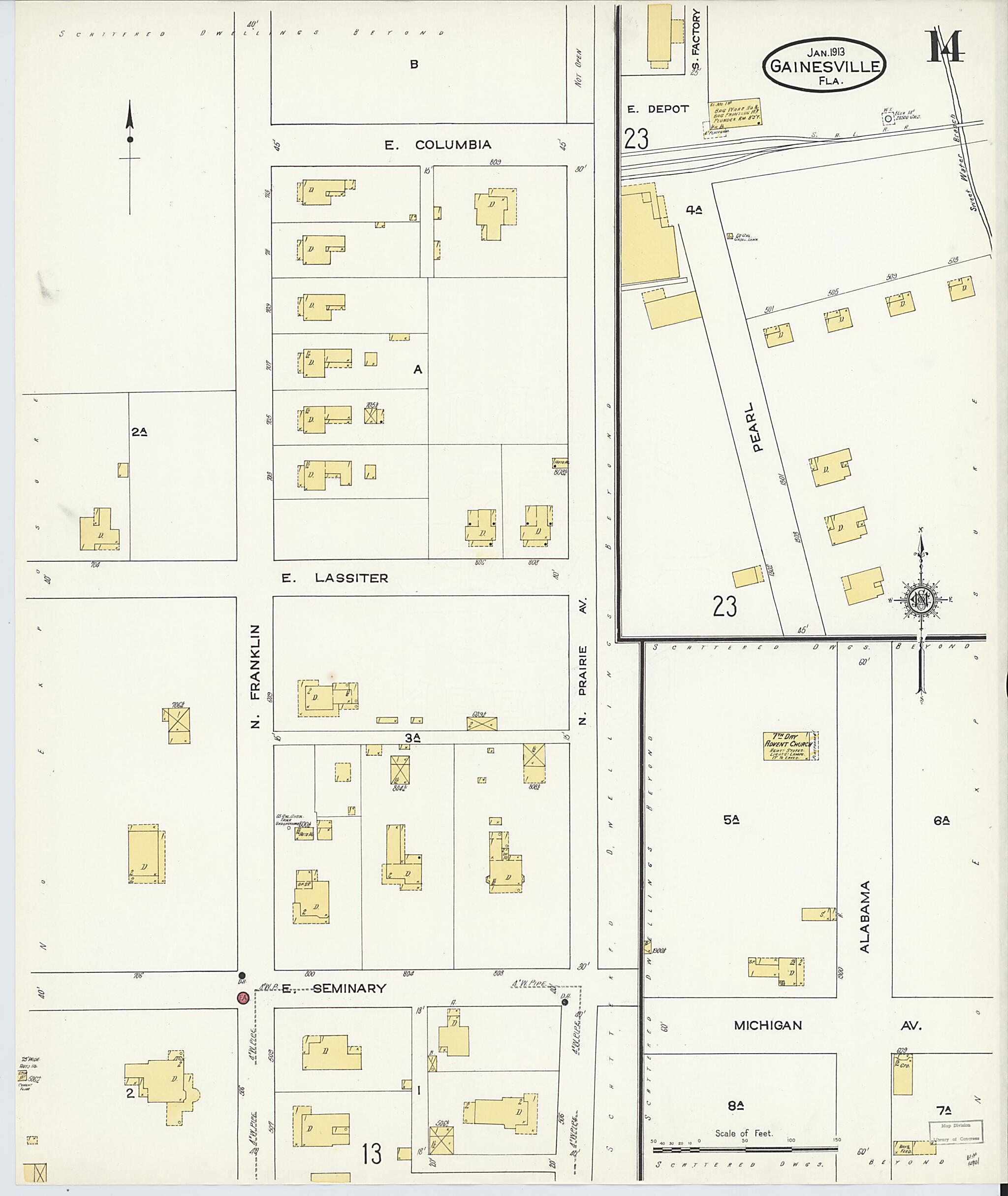 This old map of Gainesville, Alachua County, Florida was created by Sanborn Map Company in 1913