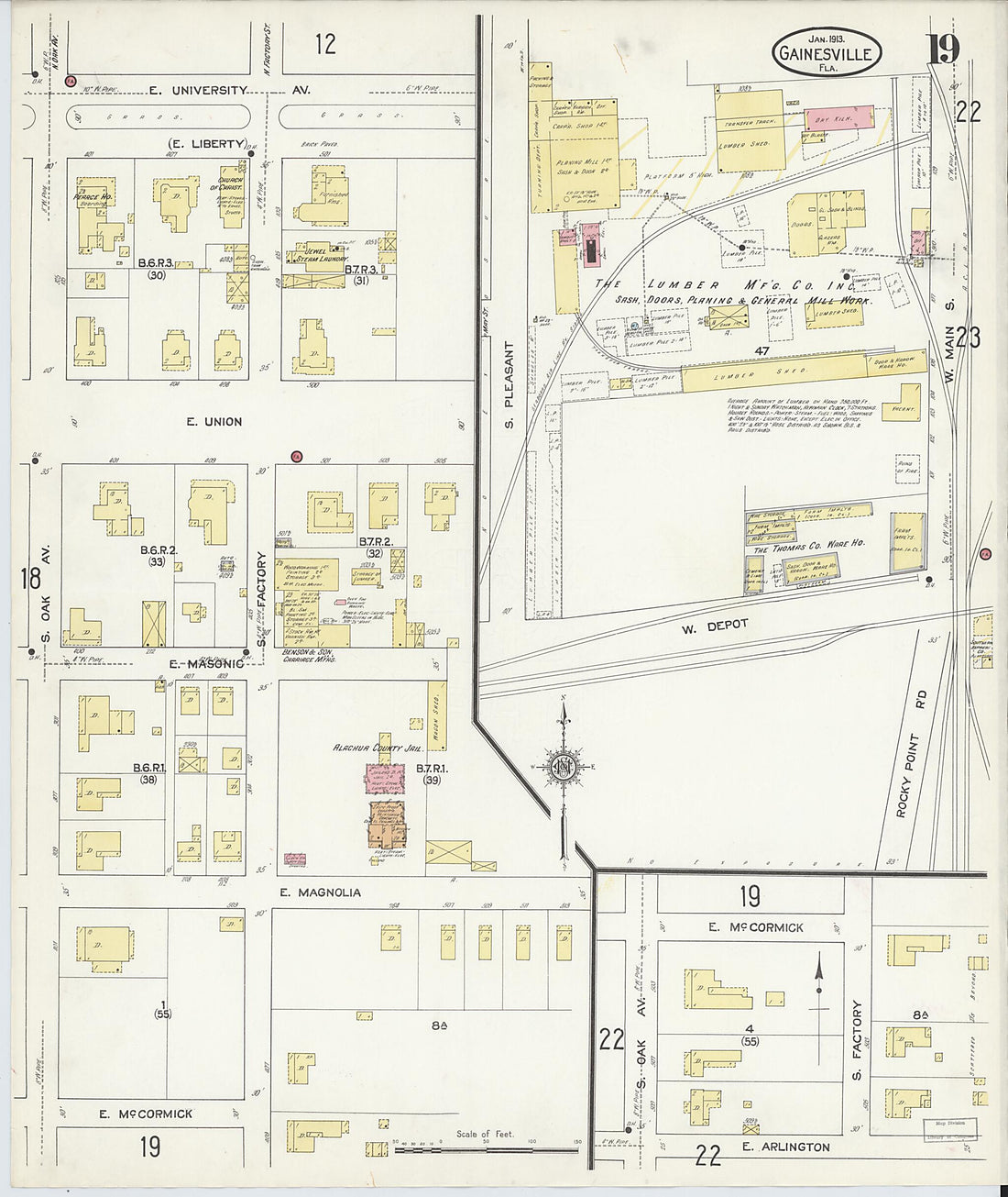 This old map of Gainesville, Alachua County, Florida was created by Sanborn Map Company in 1913