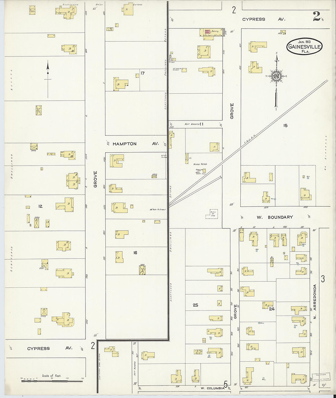 This old map of Gainesville, Alachua County, Florida was created by Sanborn Map Company in 1913