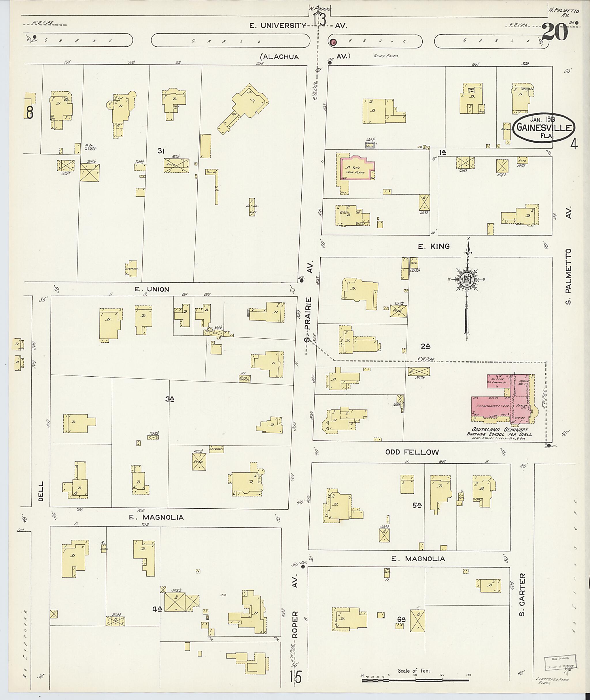 This old map of Gainesville, Alachua County, Florida was created by Sanborn Map Company in 1913