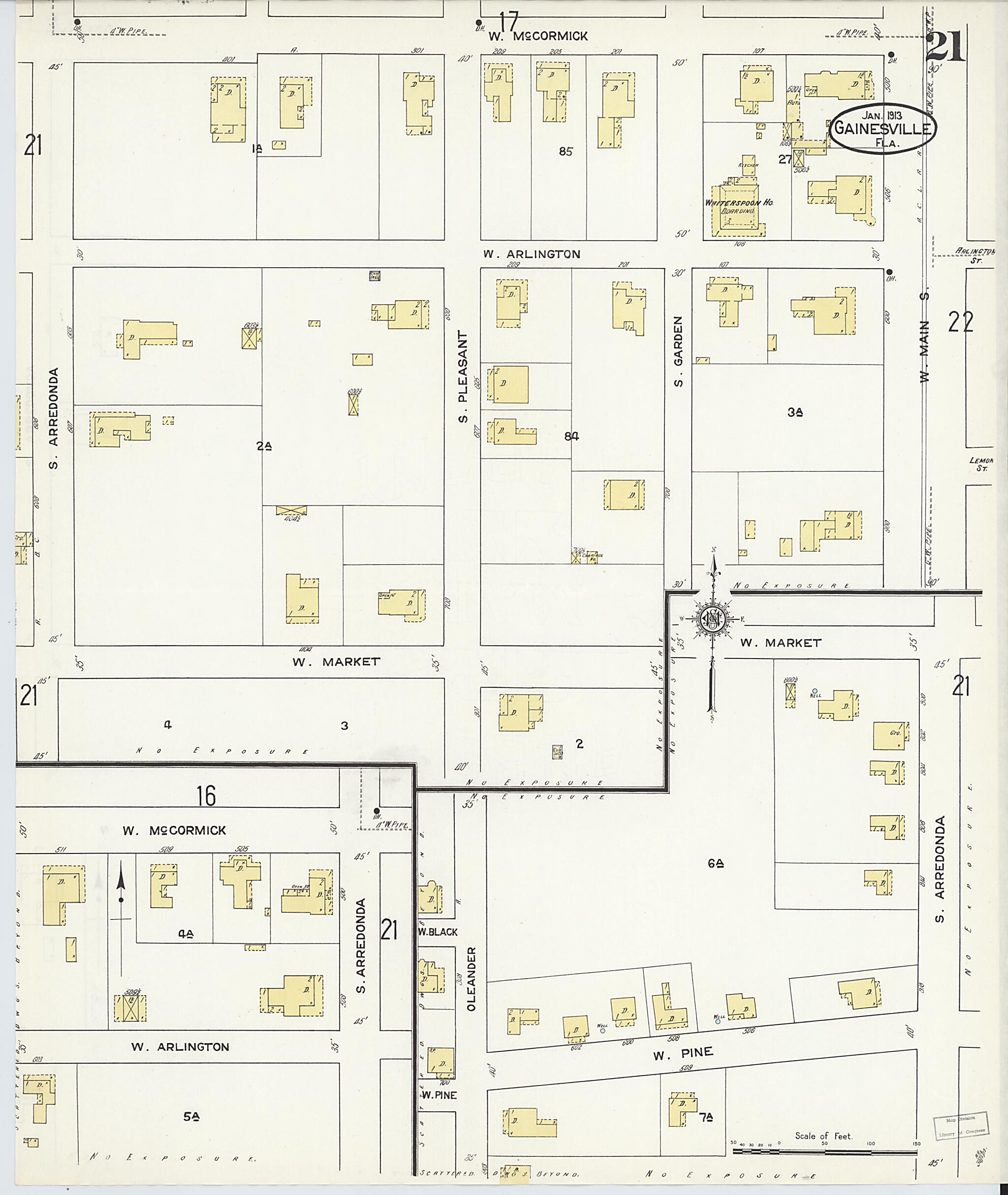 This old map of Gainesville, Alachua County, Florida was created by Sanborn Map Company in 1913