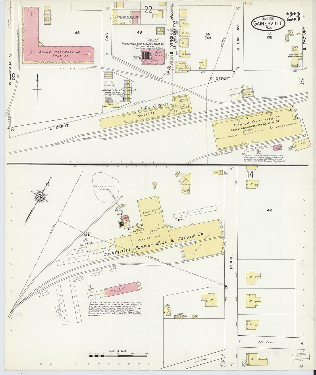 This old map of Gainesville, Alachua County, Florida was created by Sanborn Map Company in 1913