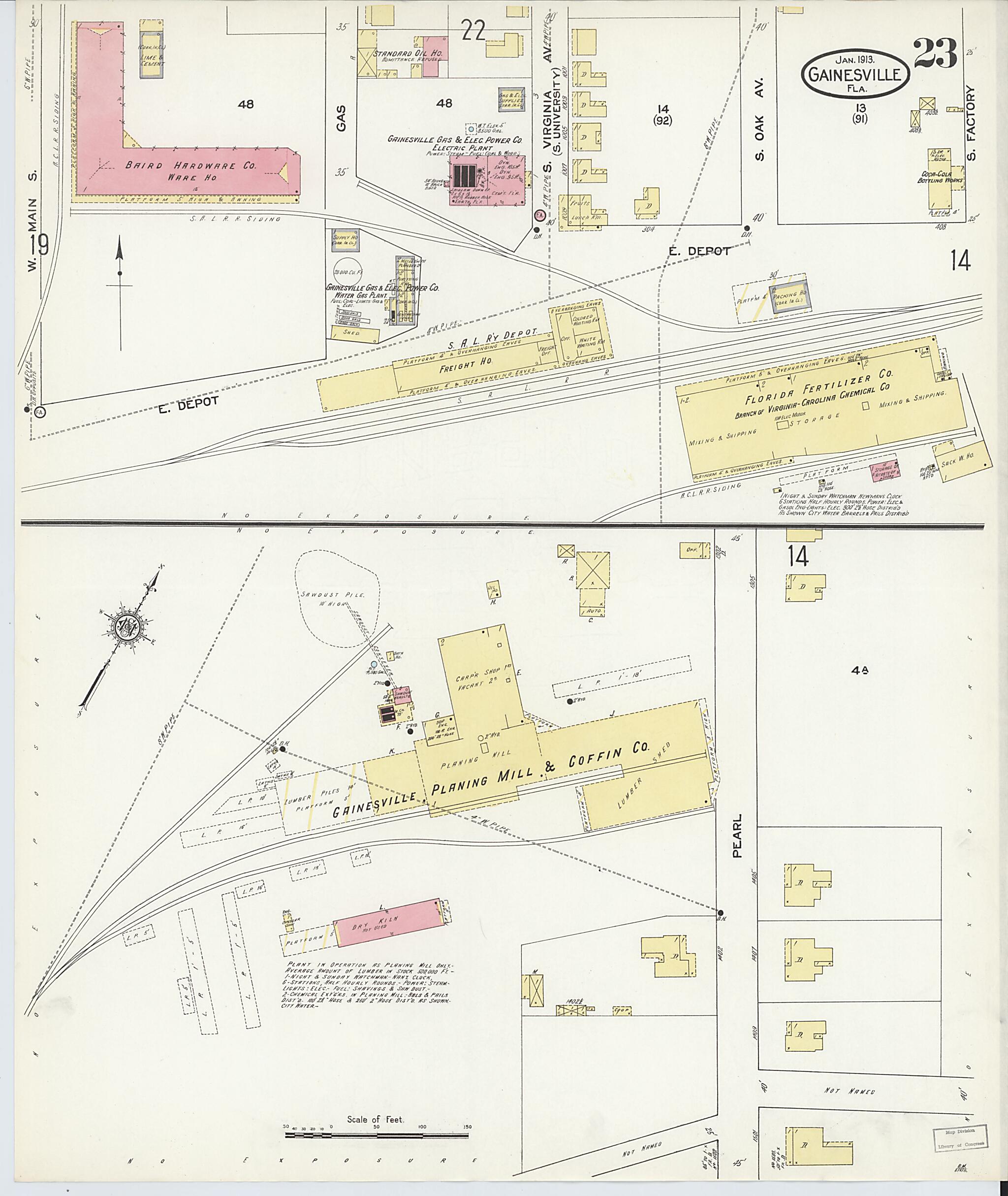 This old map of Gainesville, Alachua County, Florida was created by Sanborn Map Company in 1913